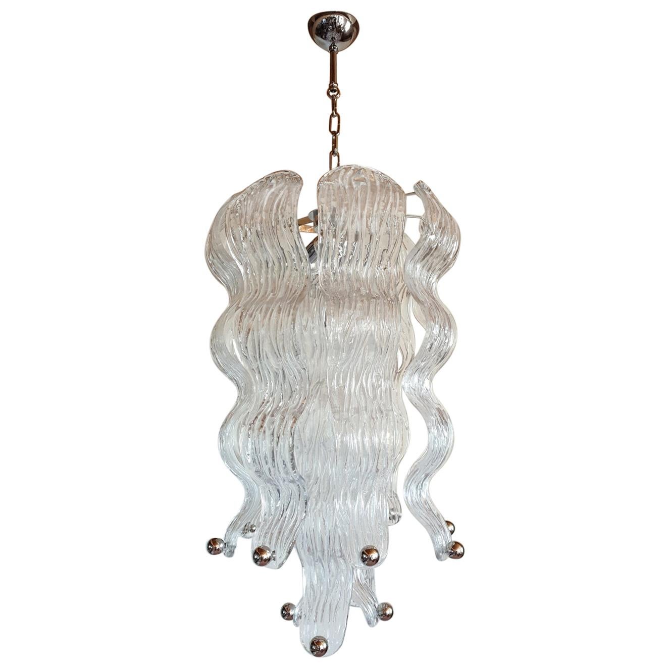 Murano Glass and Chrome Large Chandelier 