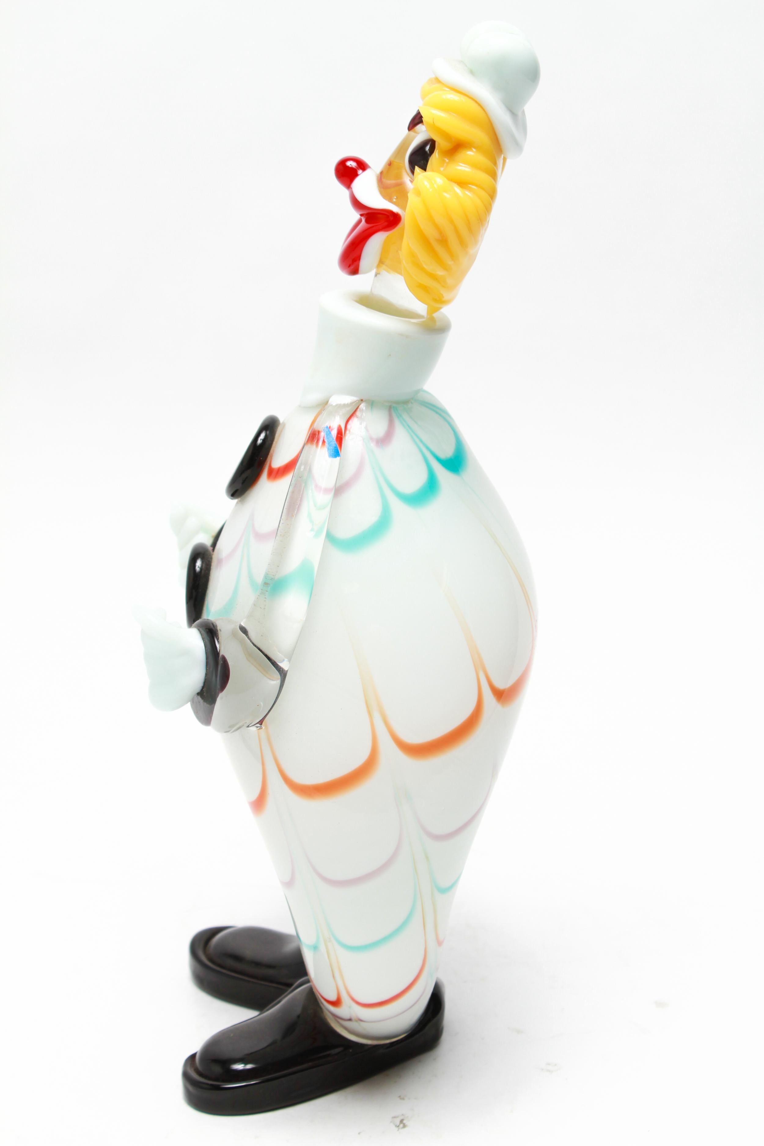 Mid-Century Modern Murano glass clown decanter with stopper head, with the original foil label marked 