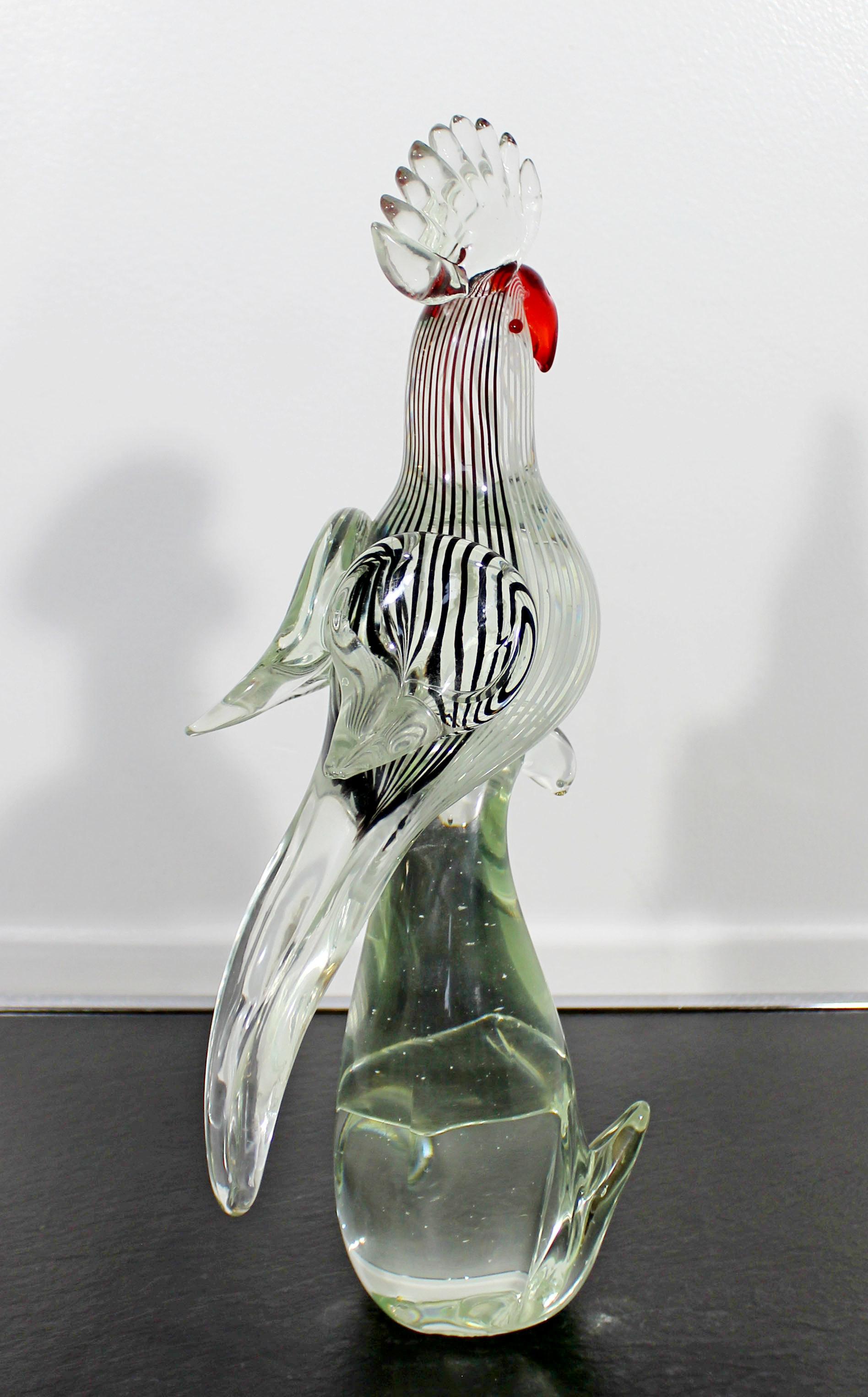 Italian Mid-Century Modern Murano Glass Cockatoo Art Table Sculpture Italy Red, 1960s