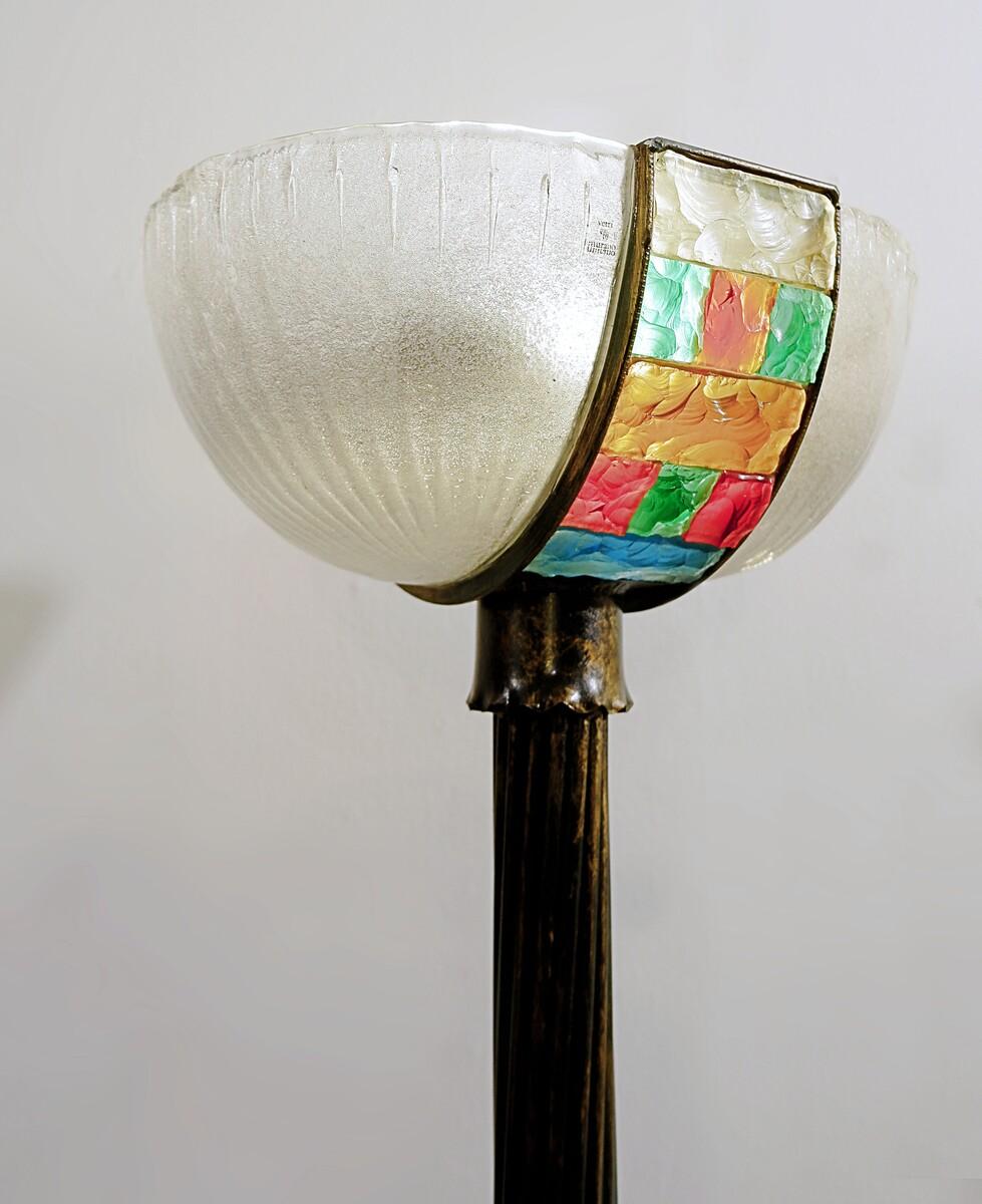 Art Deco Mid-Century Modern Murano Glass Floor Lamp, Italy, in the Style of Poliarte For Sale
