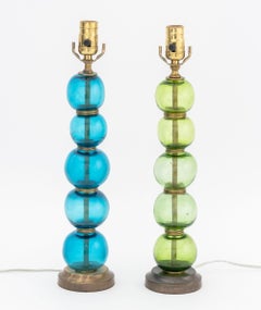 Mid-Century Modern Murano Glass Globe Lamps, Pair