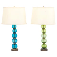 Mid-Century Modern Murano Glass Globe Lamps, Pair