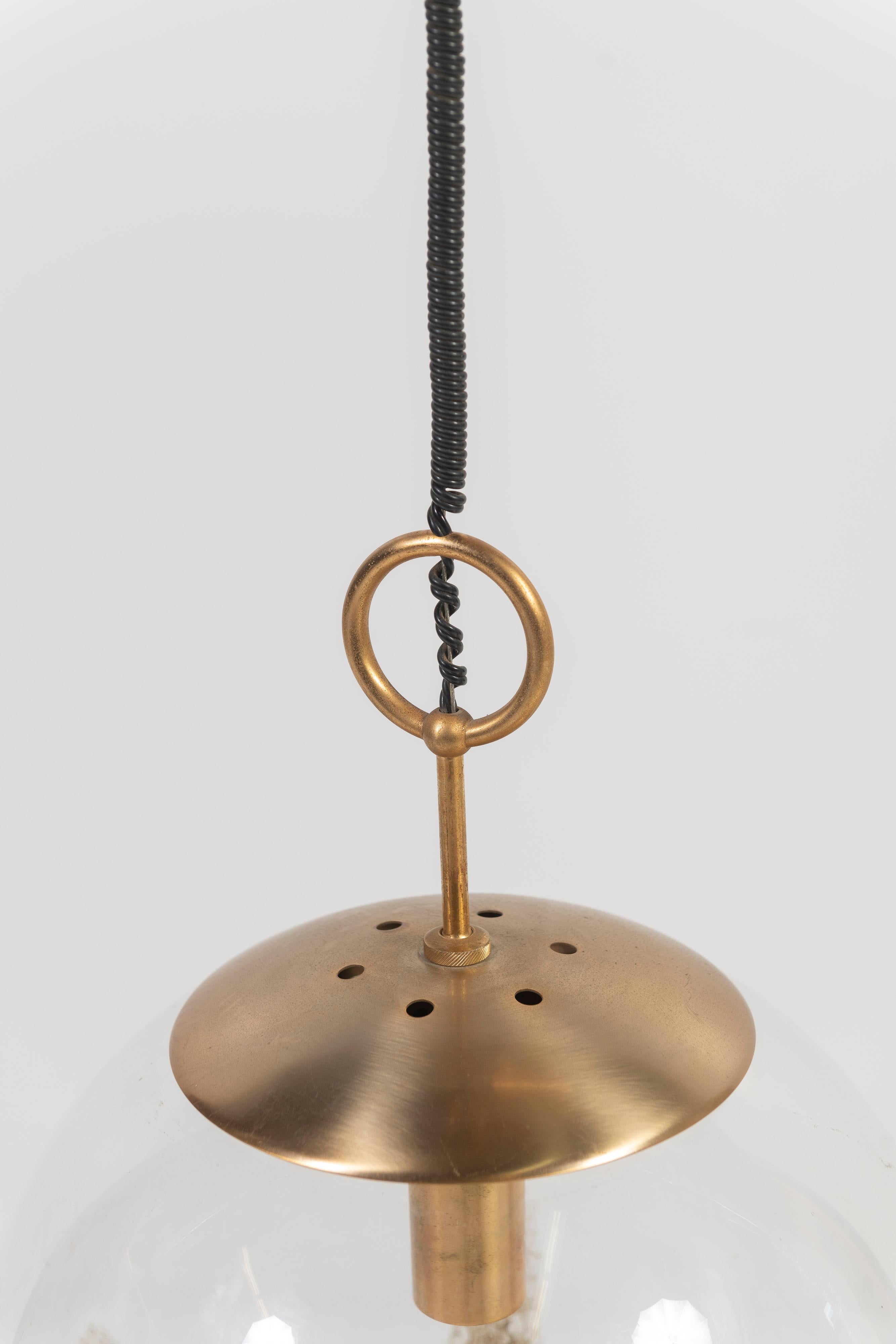 Brass Mid Century Modern Murano Glass Globe Pendant, Carlo Nason for Mazzega For Sale