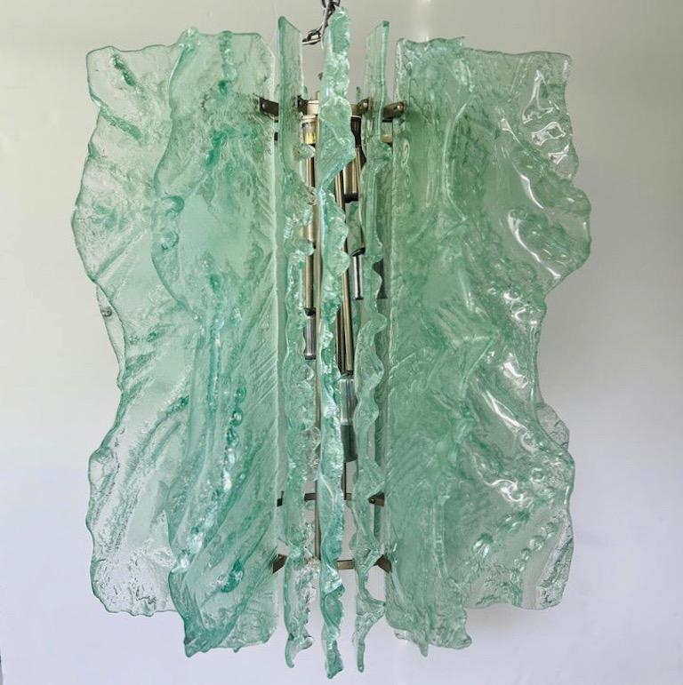 Moderner Murano-Glas-Kronleuchter mit Blättern aus der Mitte des Jahrhunderts in Light Aqua, Israel um 1970 (Moderne der Mitte des Jahrhunderts) im Angebot