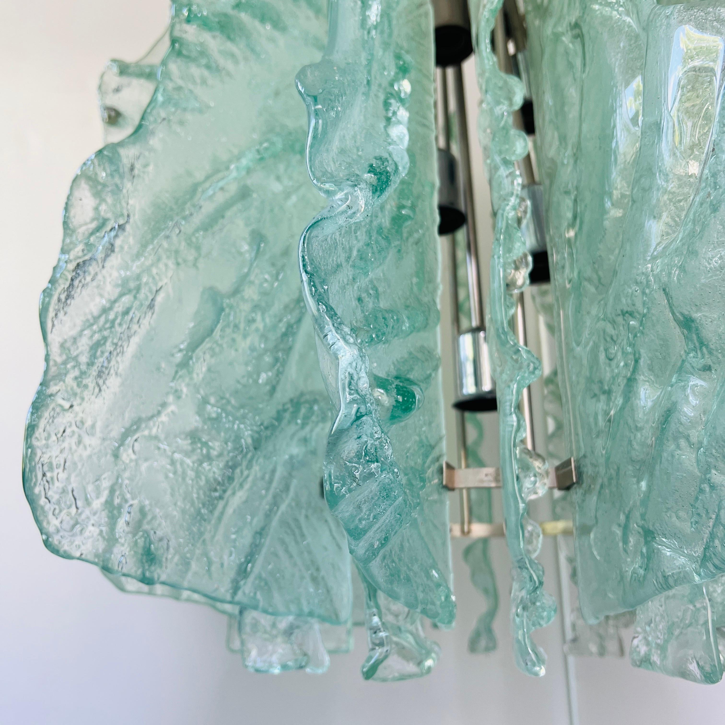 Mid-Century Modern Murano Glass Leaf Chandelier in Light Aqua, Israel c. 1970's In Good Condition For Sale In Fort Lauderdale, FL