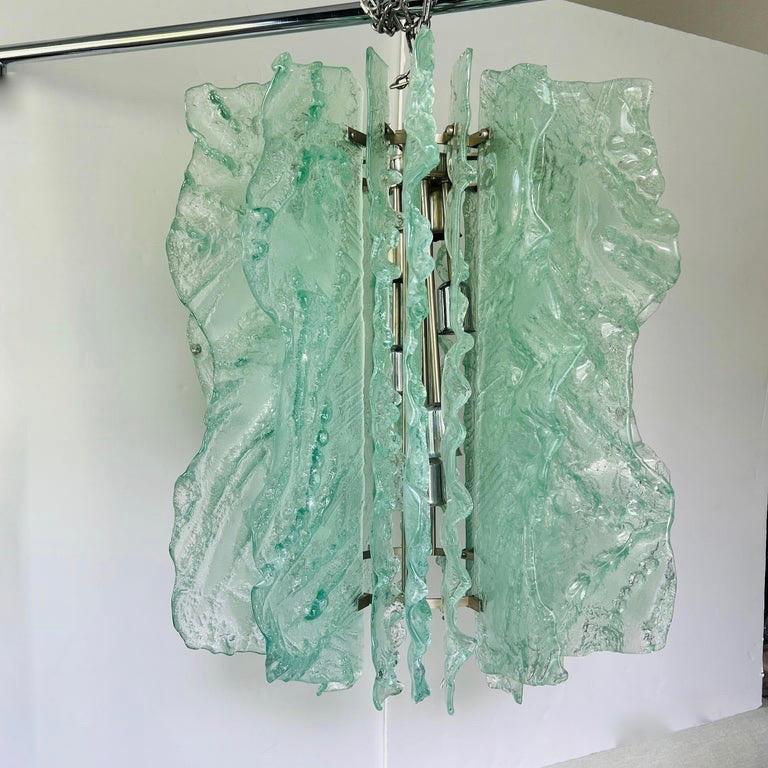 Late 20th Century Mid-Century Modern Murano Glass Leaf Chandelier in Light Aqua, Israel c. 1970's For Sale
