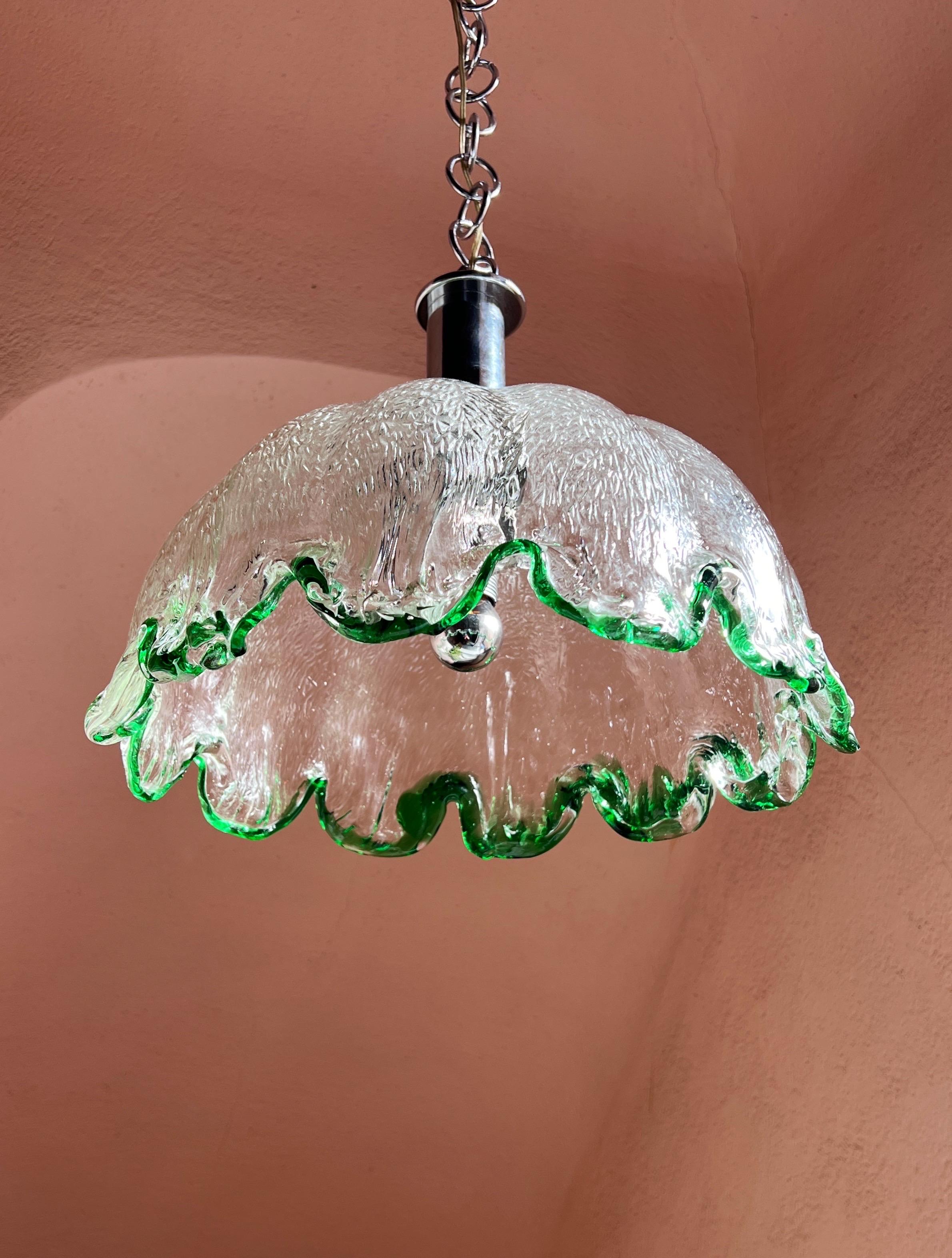 Metal Mid century modern Murano glass pendant light 1970s Italy For Sale