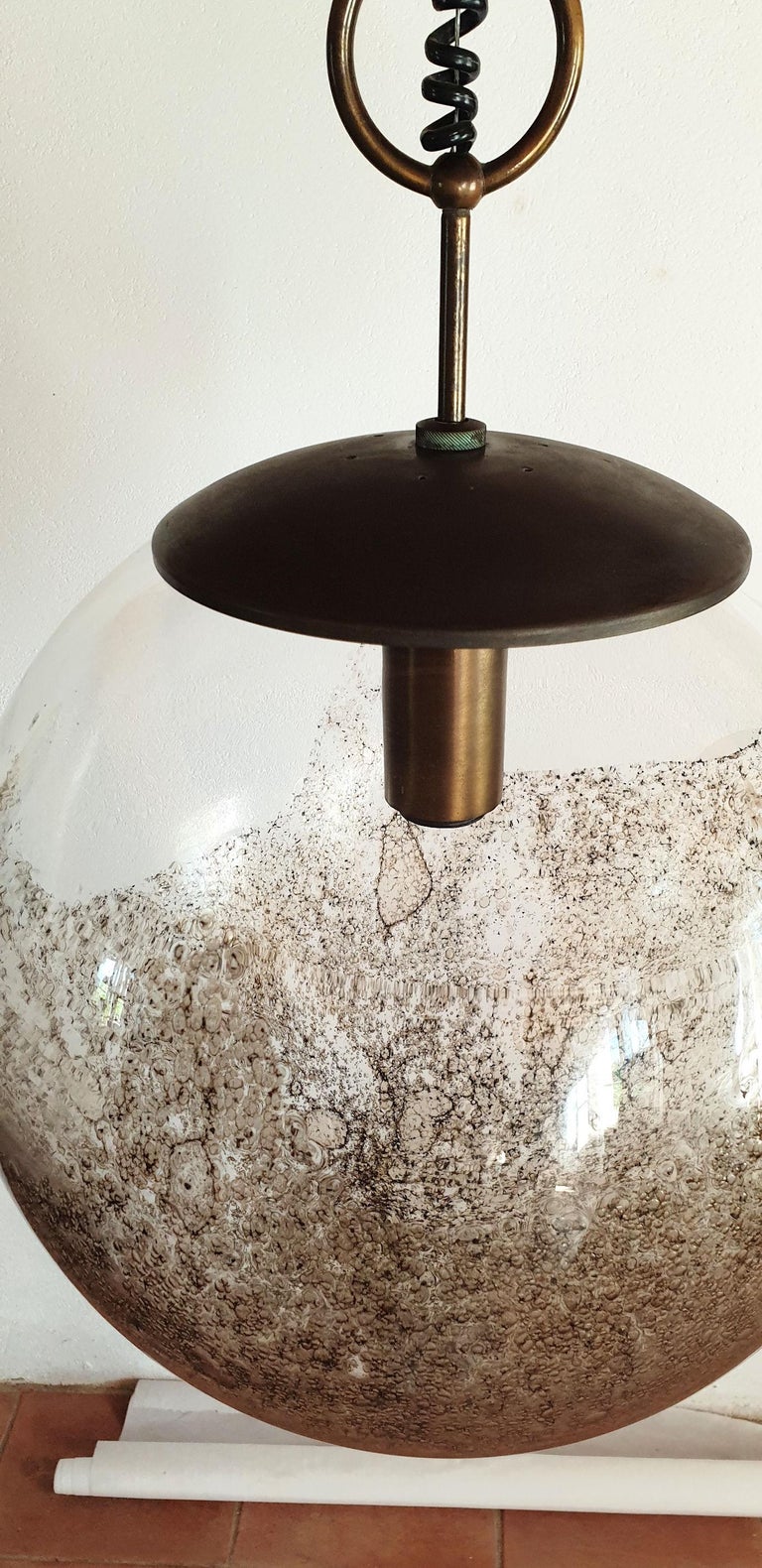 Brass Large Murano Glass Ball Chandelier, Carlo Nason for Mazzega  For Sale
