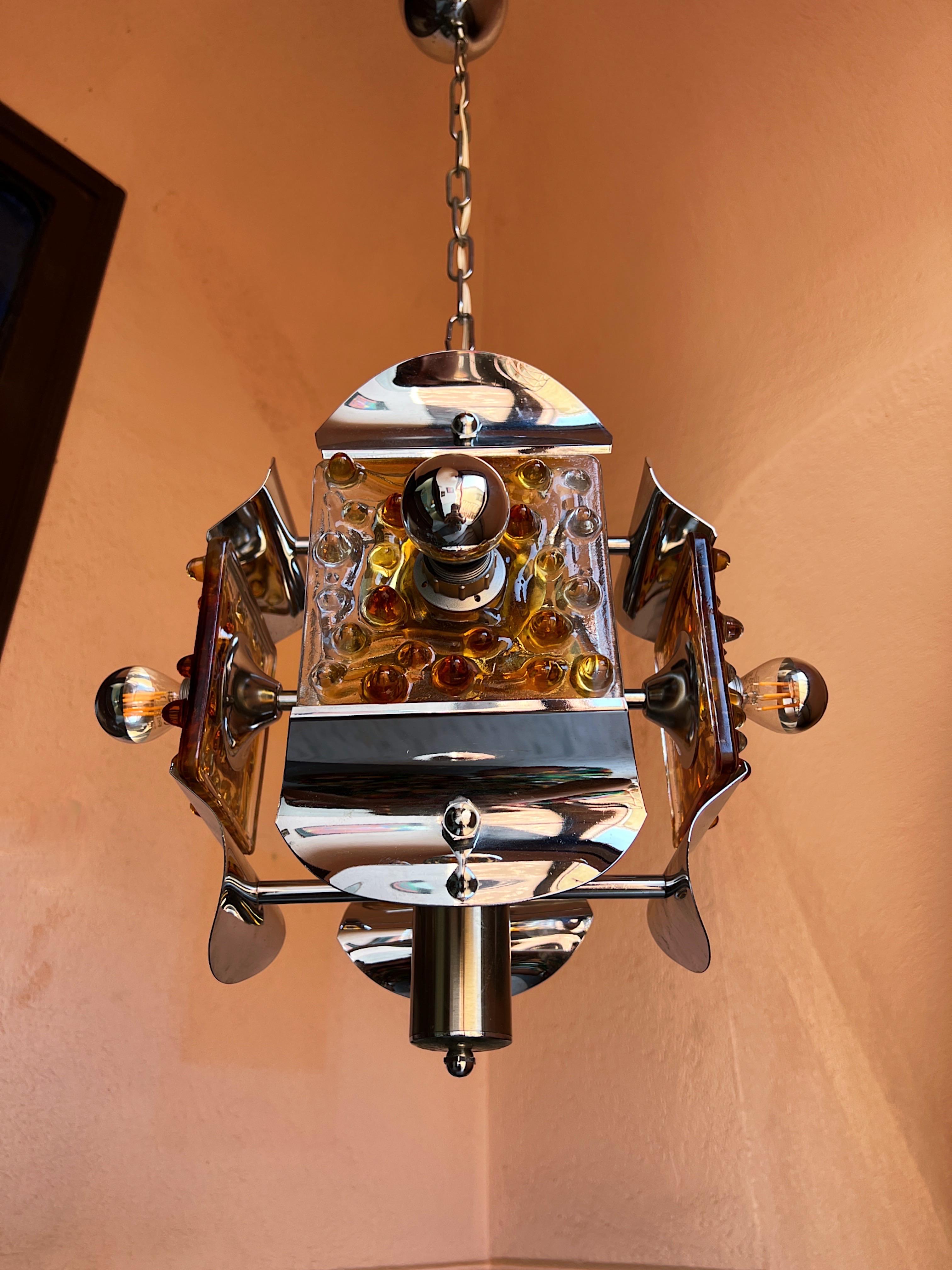 Lampe à suspension en verre de Murano de style mi-siècle moderne, par Mazzega, 1970  en vente 3