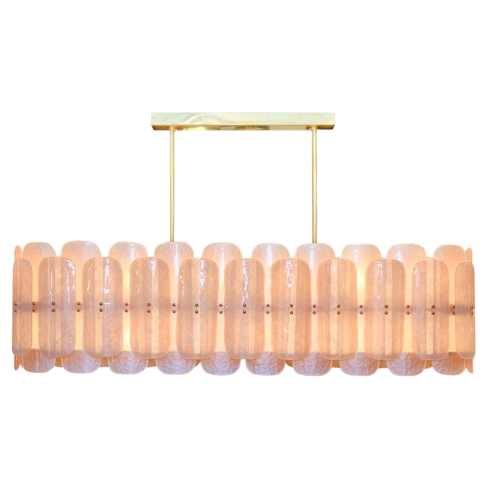 Mid-Century Modern Style Murano Glass Pink Chandelier with Brass Structure