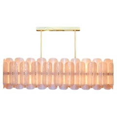 Mid-Century Modern Style Murano Glass Pink Chandelier with Brass Structure