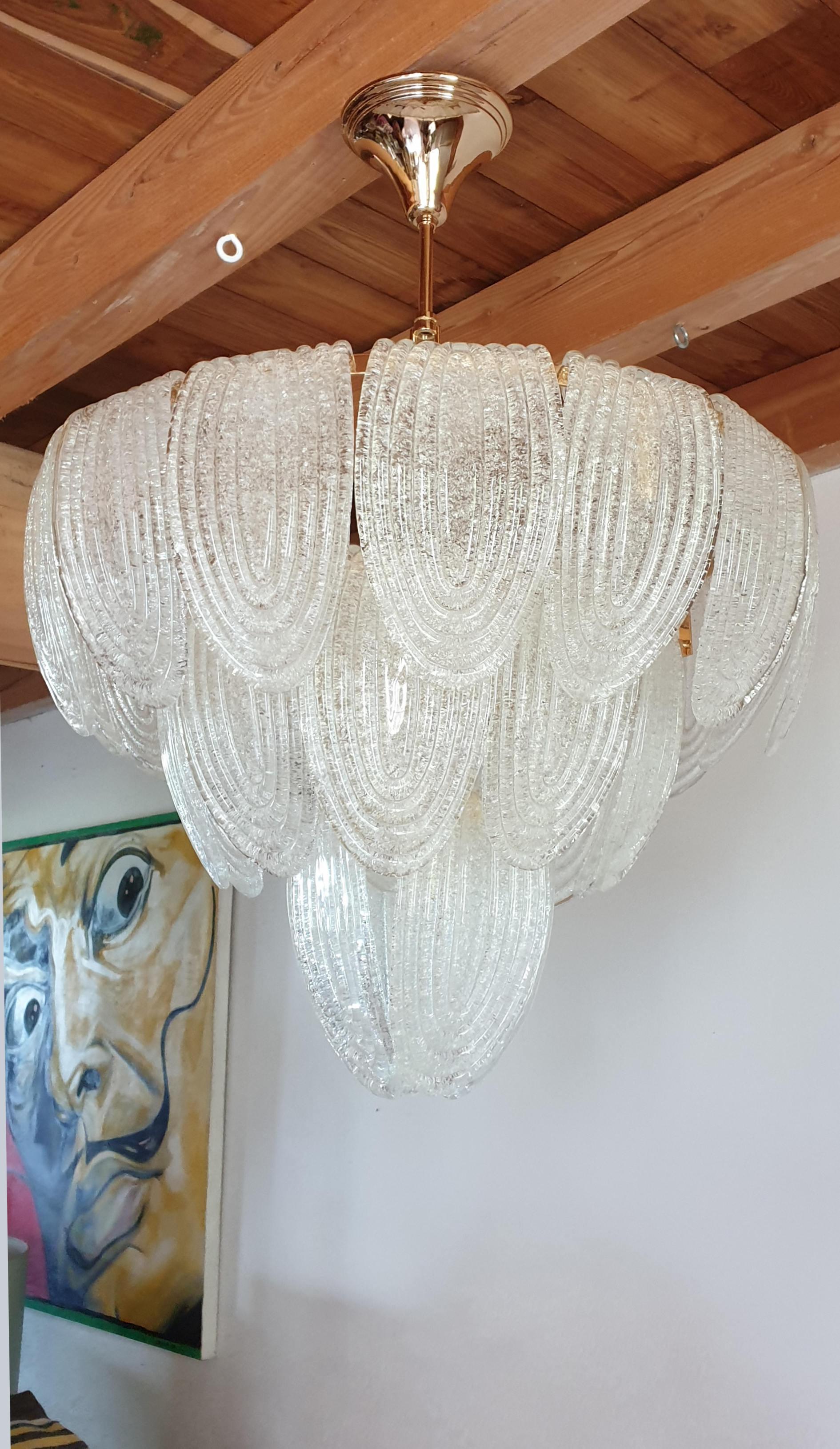 Late 20th Century Mid-Century Modern Murano Glass and Plated Gold Chandelier by Mazzega