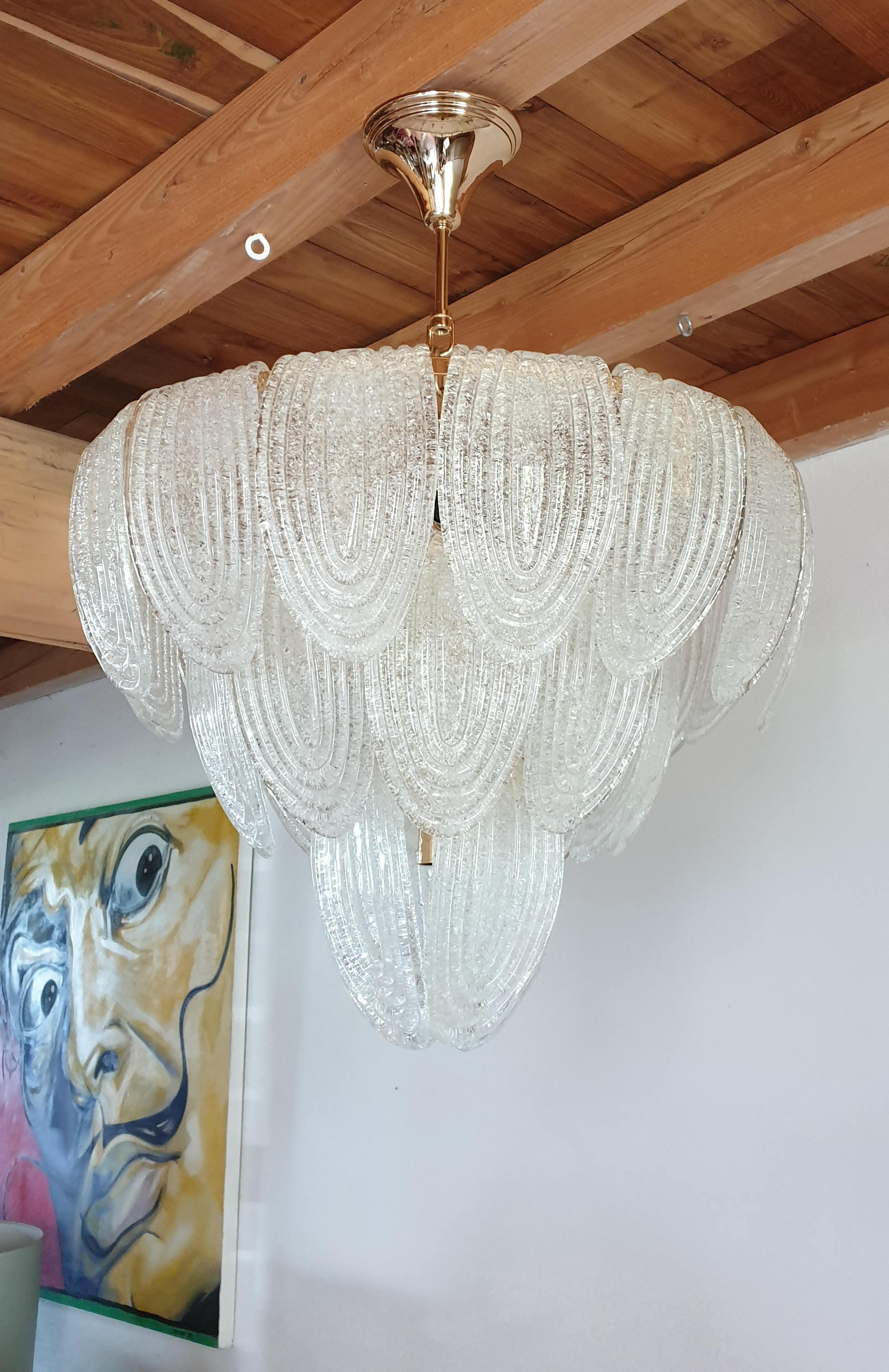Mid-Century Modern Murano Glass and Plated Gold Chandelier by Mazzega 1