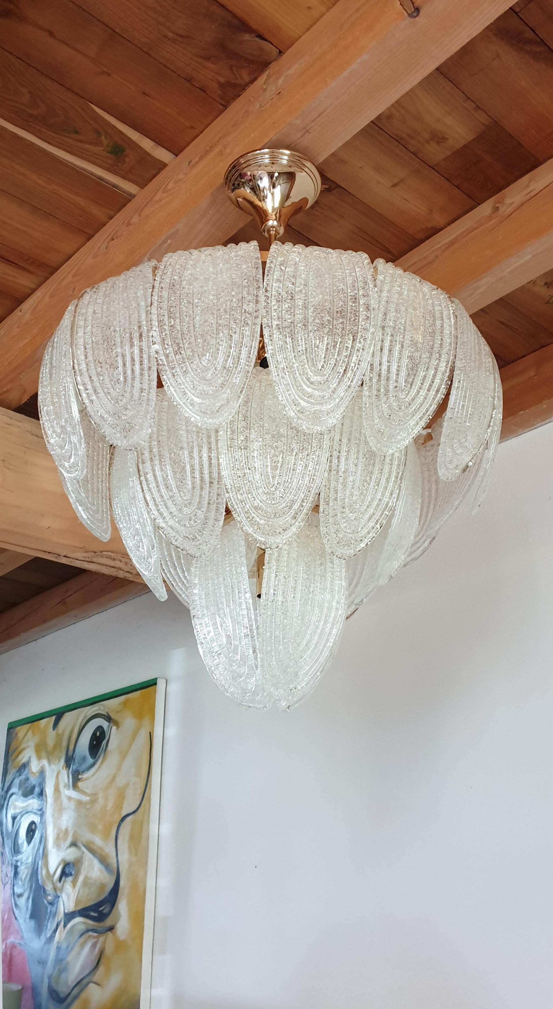 Mid-Century Modern Murano Glass and Plated Gold Chandelier by Mazzega 2