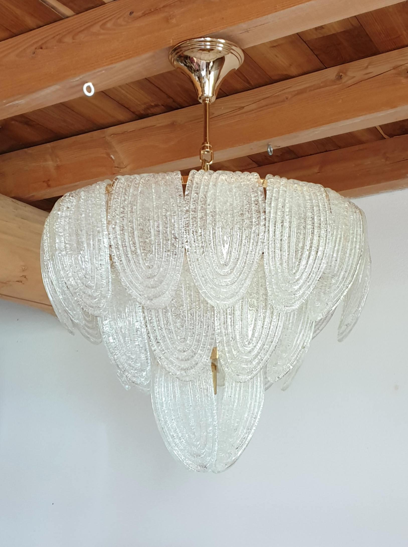 Mid-Century Modern Murano Glass and Plated Gold Chandelier by Mazzega 3