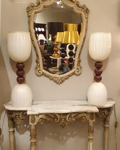 Murano Glass Purple & White Table Lamps, Mid-Century Modern, Barovier Style 1960