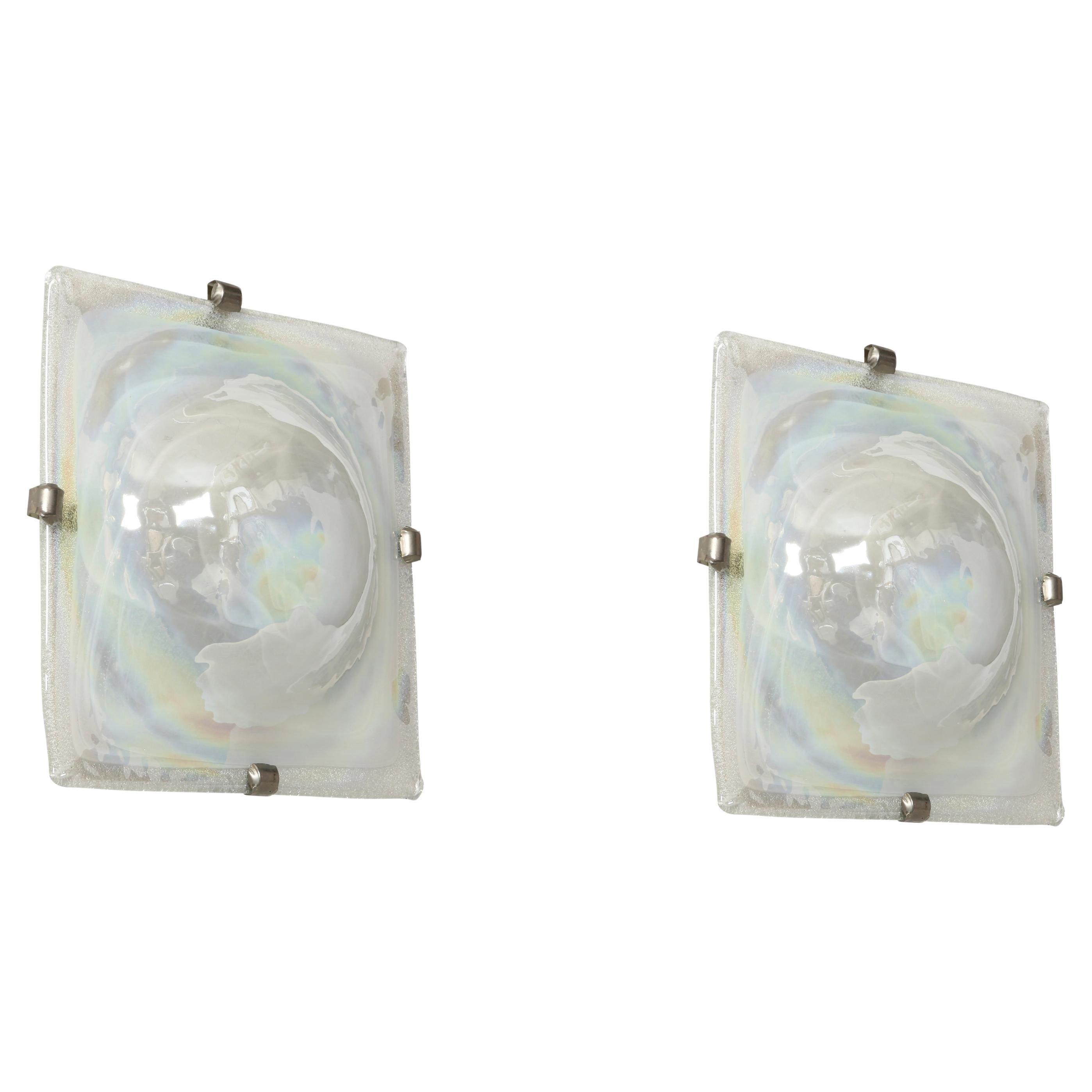 Mid-Century Modern Murano Glas Wandleuchter in Perlmutt Farbe, Italien 1960s im Angebot