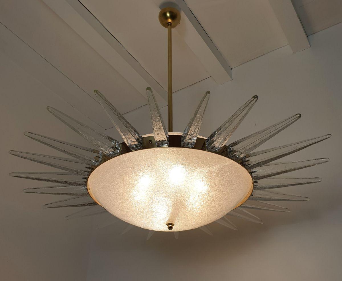 Ottone Lampadario Sputnik Modern in vetro di Murano del metà del secolo scorso in vendita