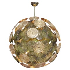 Mid-Century Modern Style Murano Glass Sputnik Chandelier in Gold & Green
