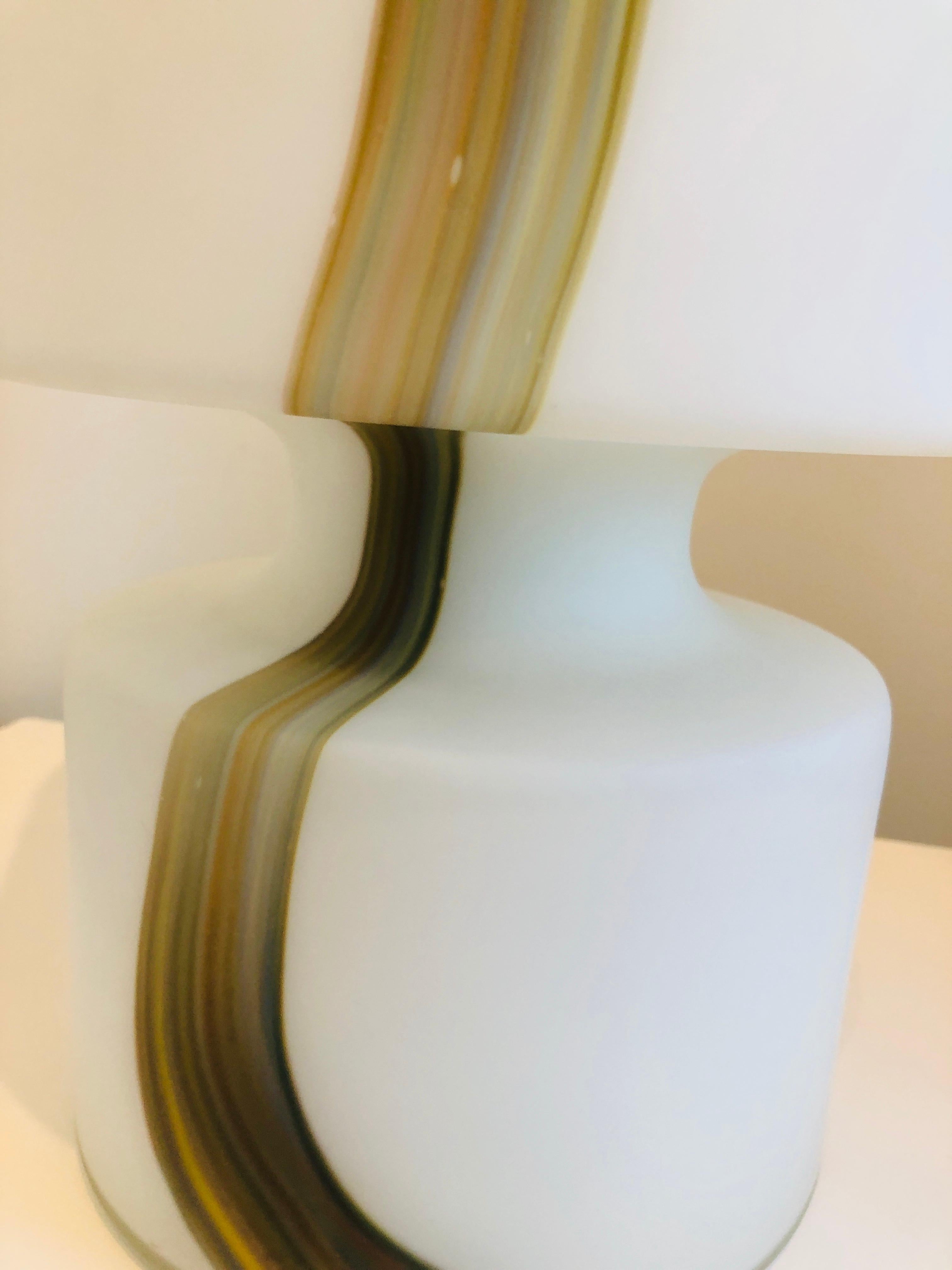 Italian Missoni Style White, Brown, Orange and Blue Murano Art Glass Table Lamp For Sale 4
