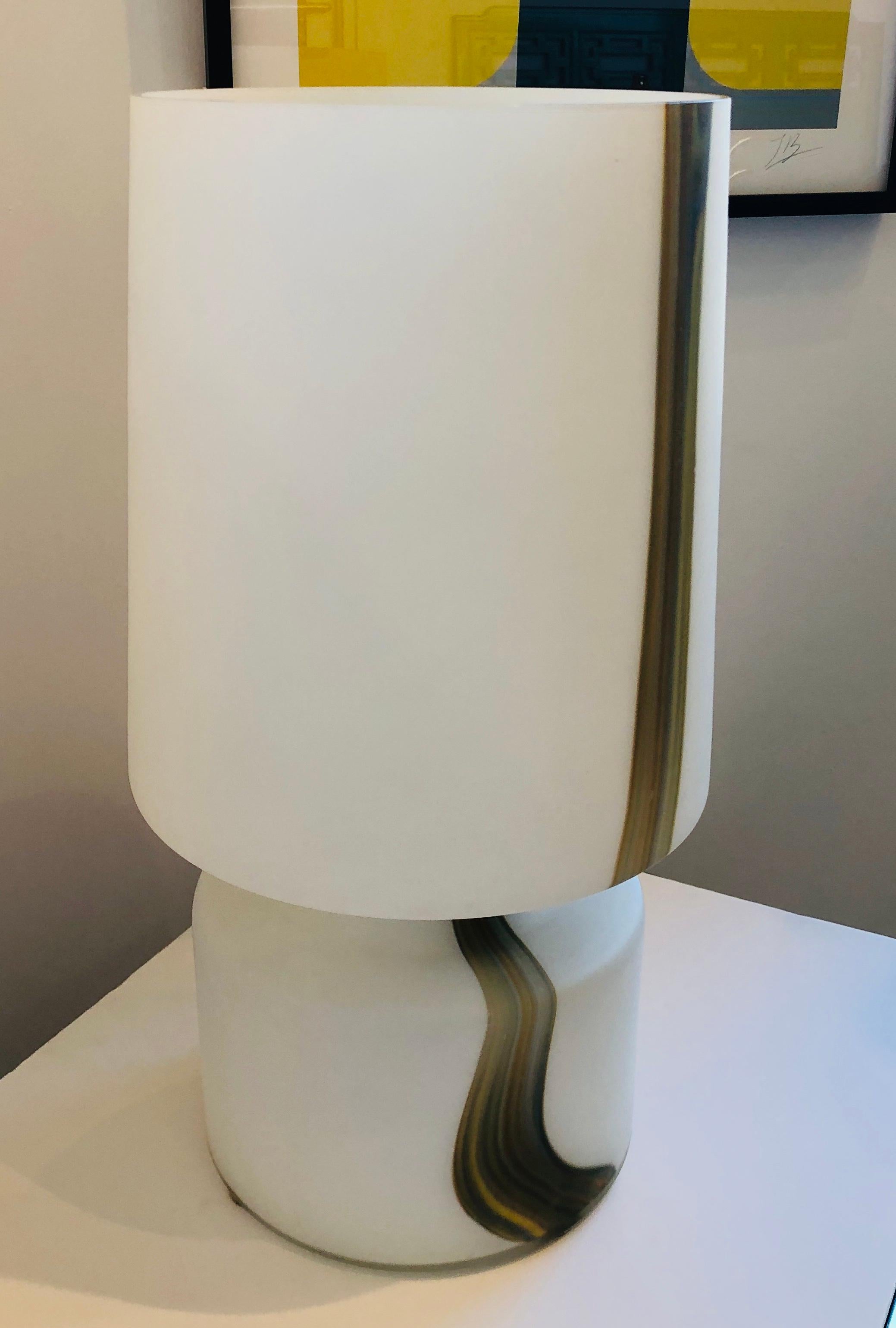 Mid-Century Modern Italian Missoni Style White, Brown, Orange and Blue Murano Art Glass Table Lamp For Sale