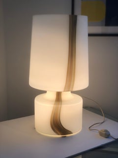 Italian Missoni Style White, Brown, Orange and Blue Murano Art Glass Table Lamp