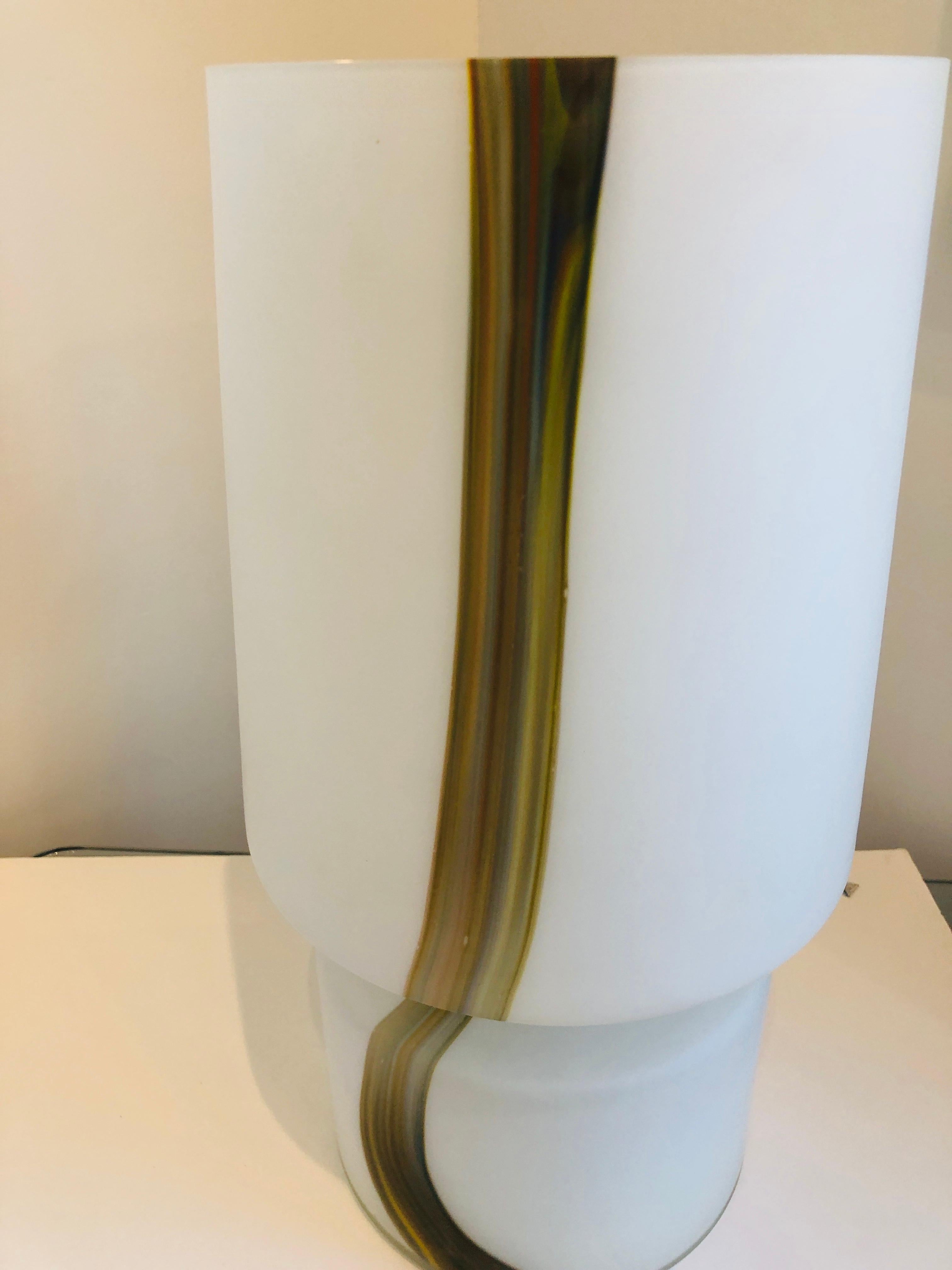 Italian Missoni Style White, Brown, Orange and Blue Murano Art Glass Table Lamp In Good Condition For Sale In Houston, TX