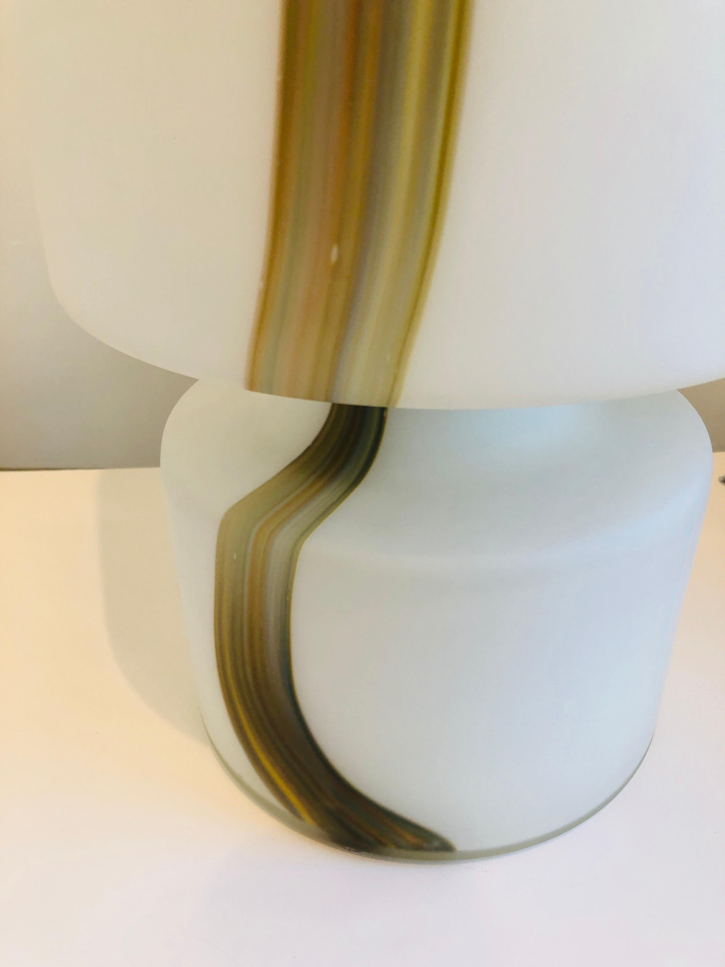 20th Century Italian Missoni Style White, Brown, Orange and Blue Murano Art Glass Table Lamp For Sale