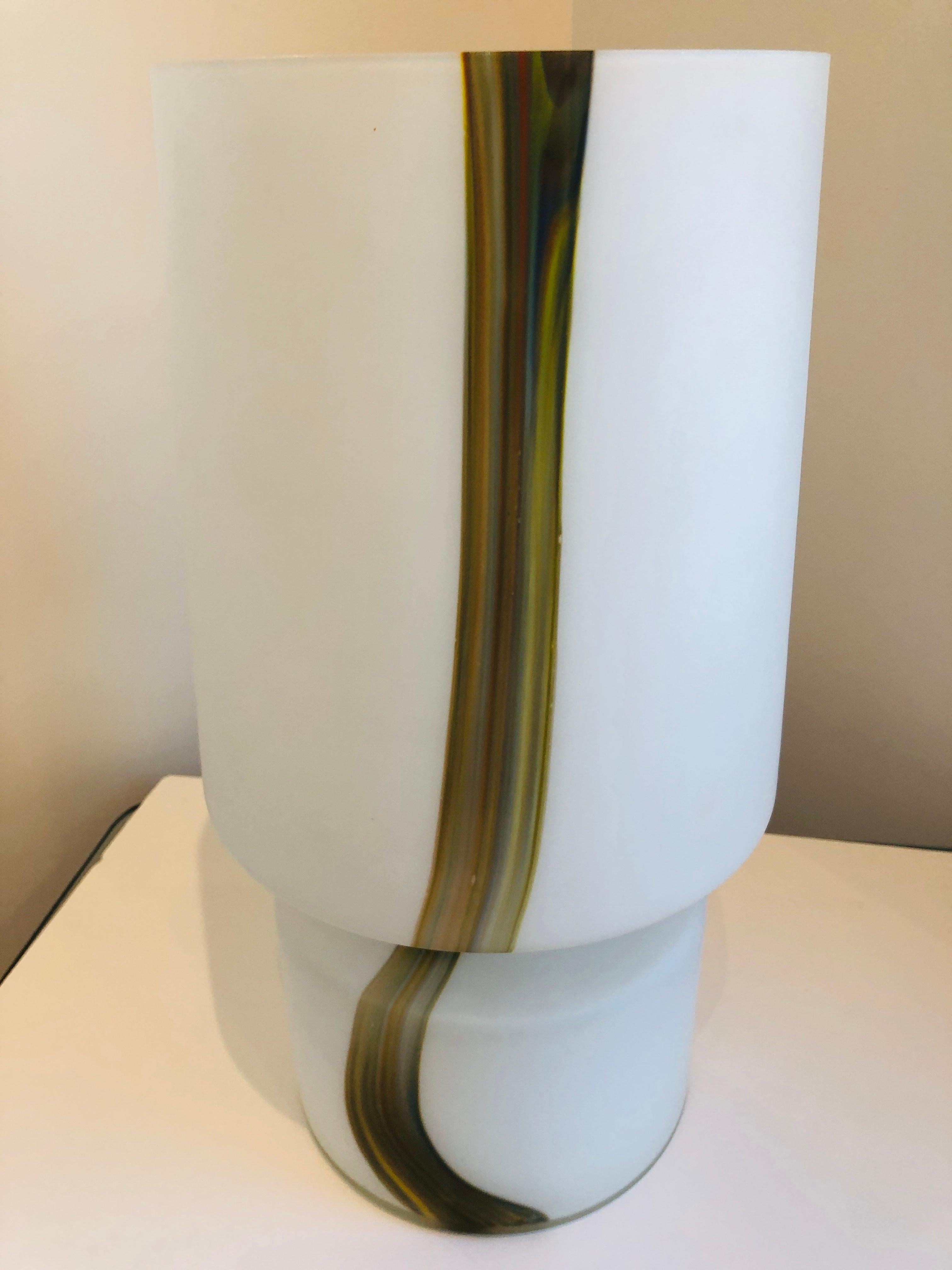Italian Missoni Style White, Brown, Orange and Blue Murano Art Glass Table Lamp For Sale 2