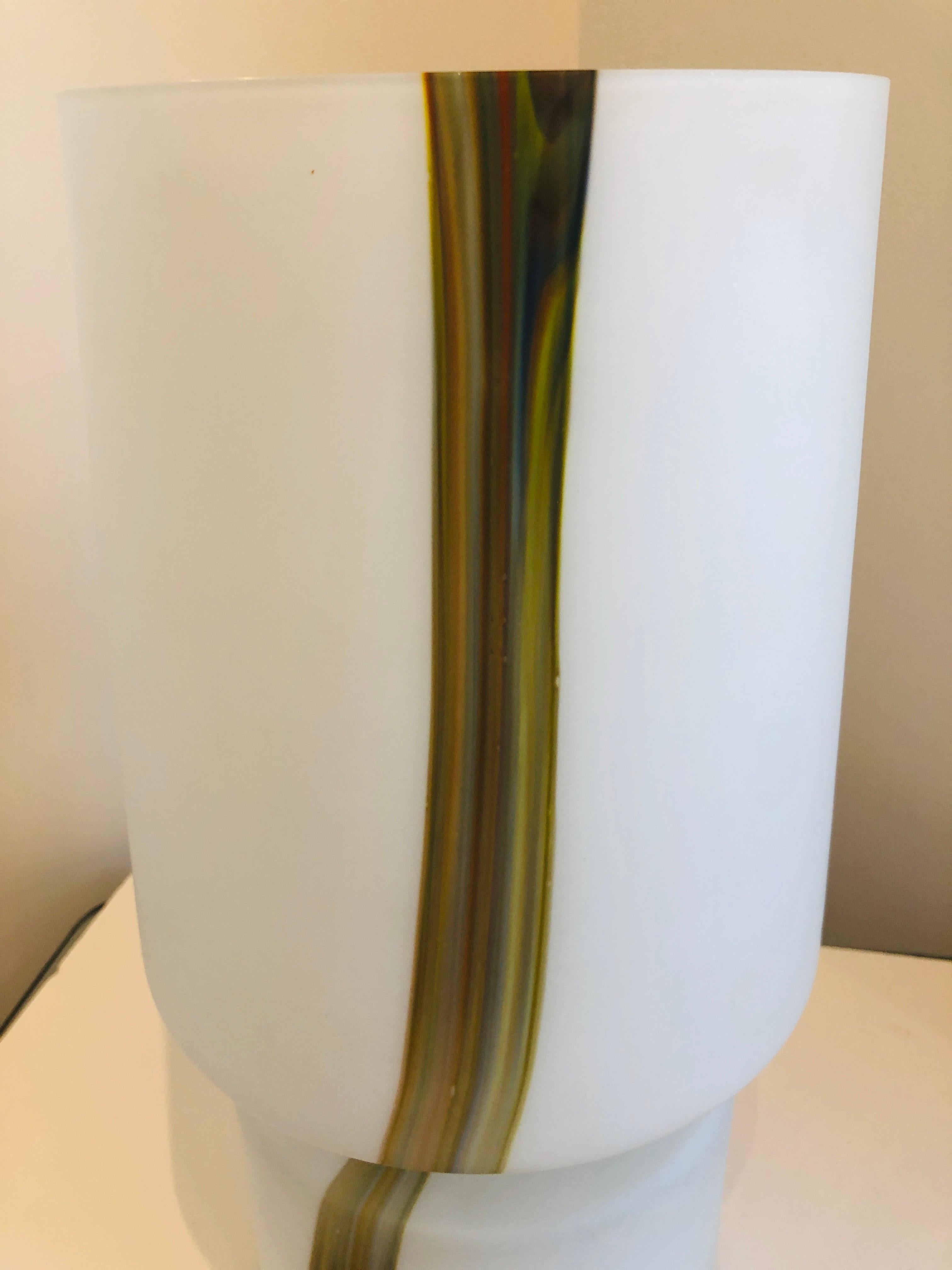 Italian Missoni Style White, Brown, Orange and Blue Murano Art Glass Table Lamp For Sale 3
