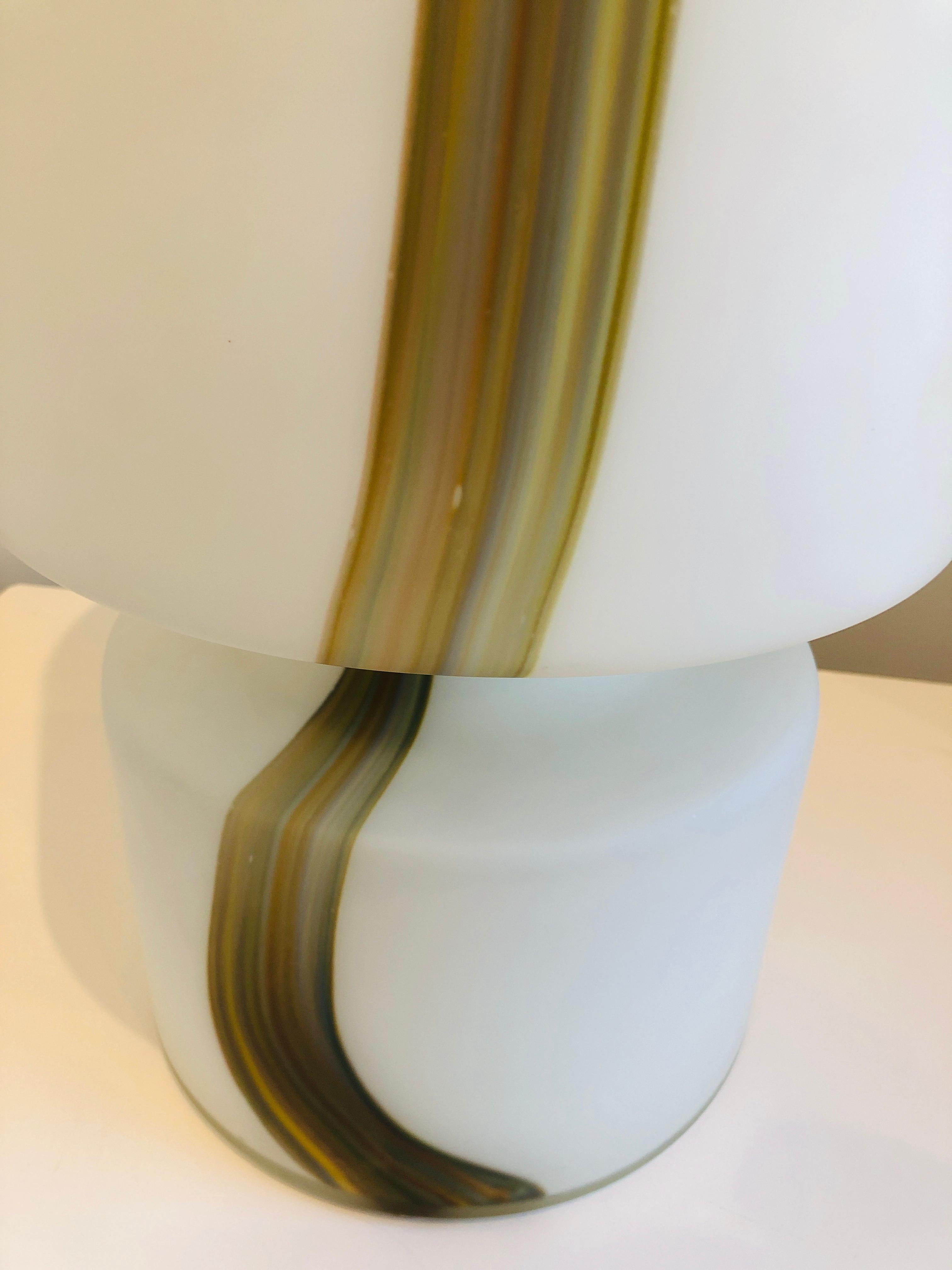Blown Glass Italian Missoni Style White, Brown, Orange and Blue Murano Art Glass Table Lamp For Sale