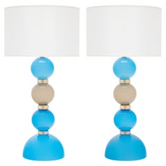 Mid-Century Modern Style Murano Glass Table Lamps in Blue and Gray