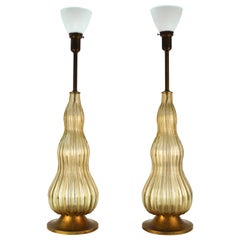 Mid-Century Modern Murano Glass Table Lamps in Champagne Color