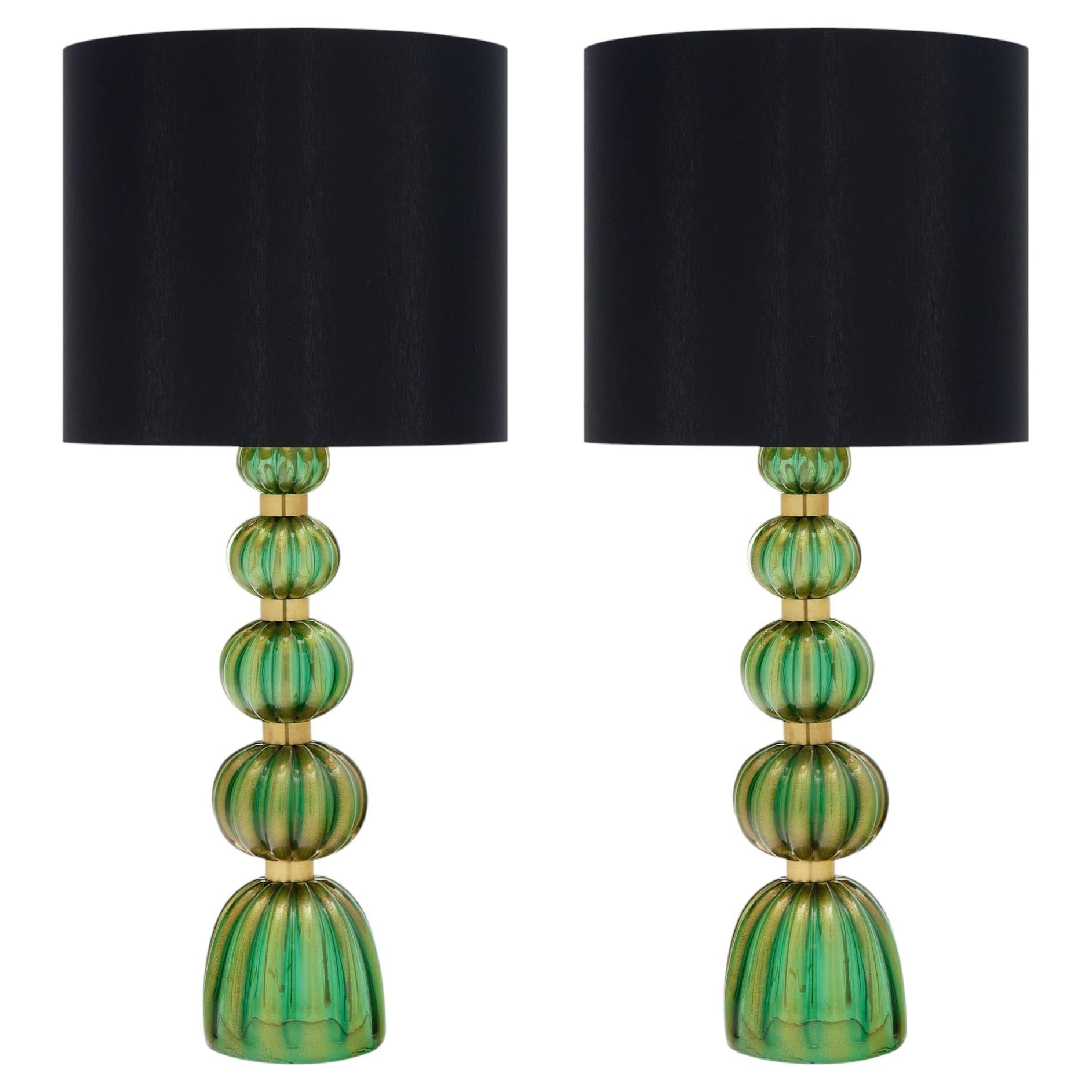 Tischlampen im Mid-Century-Modern-Stil aus Murano-Glas mit Messingakzenten