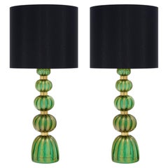 Mid-Century Modern Style Murano Glass Table Lamps with Brass Accents