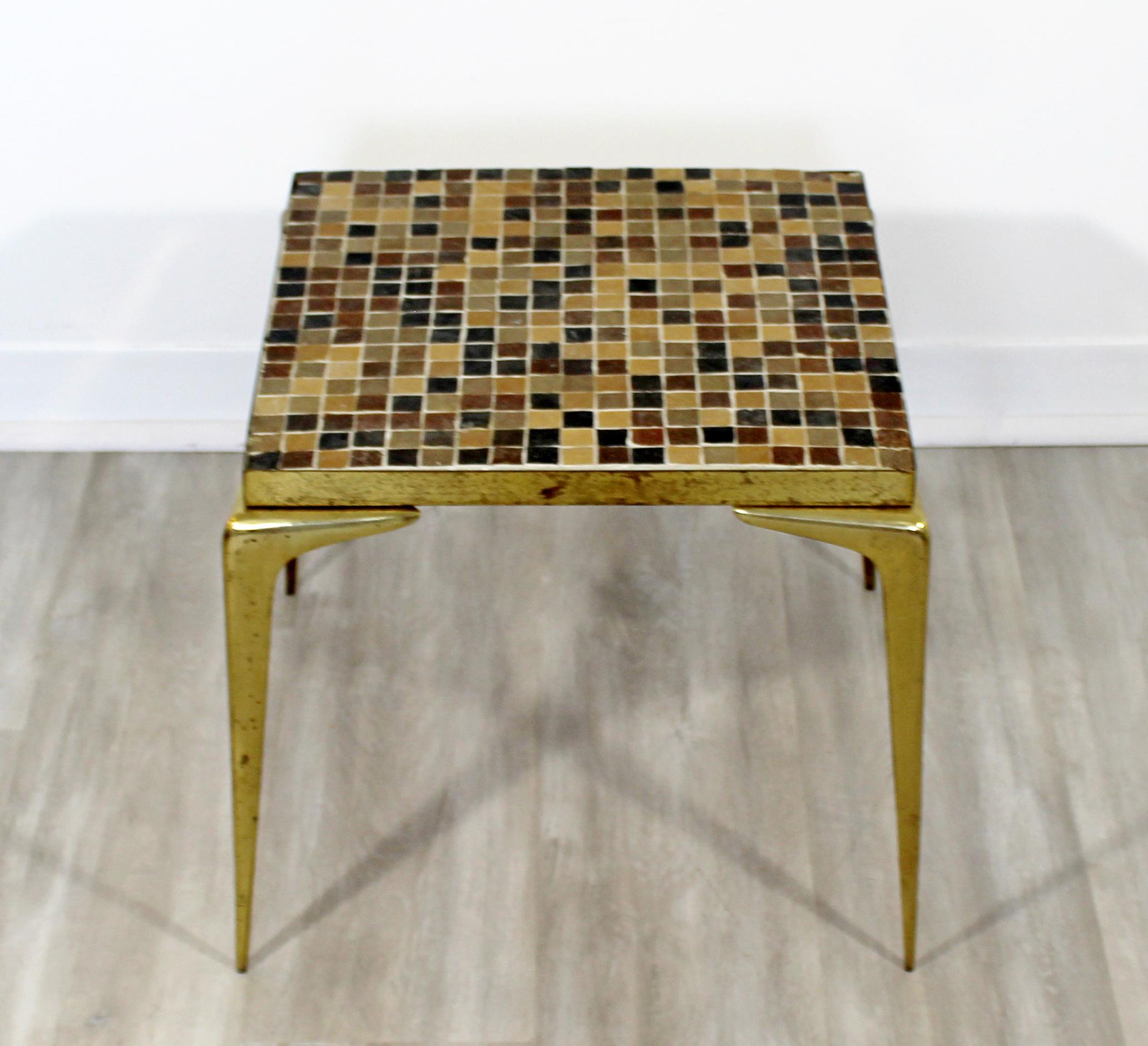 Mid-Century Modern Murano Glass Tile Top Brass Side End Table 1960 Italian Style In Good Condition In Keego Harbor, MI