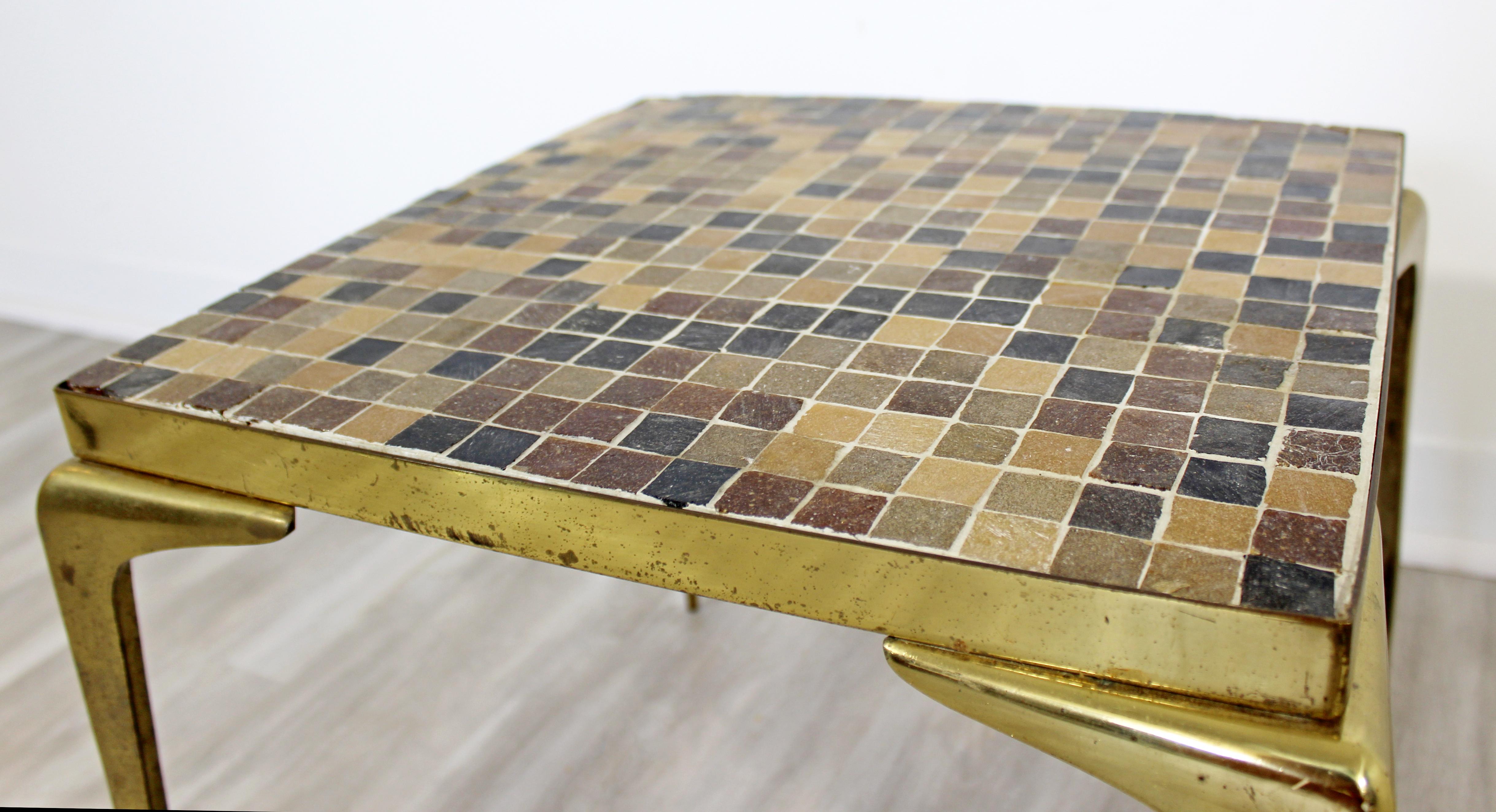 Mid-Century Modern Murano Glass Tile Top Brass Side End Table 1960 Italian Style 1