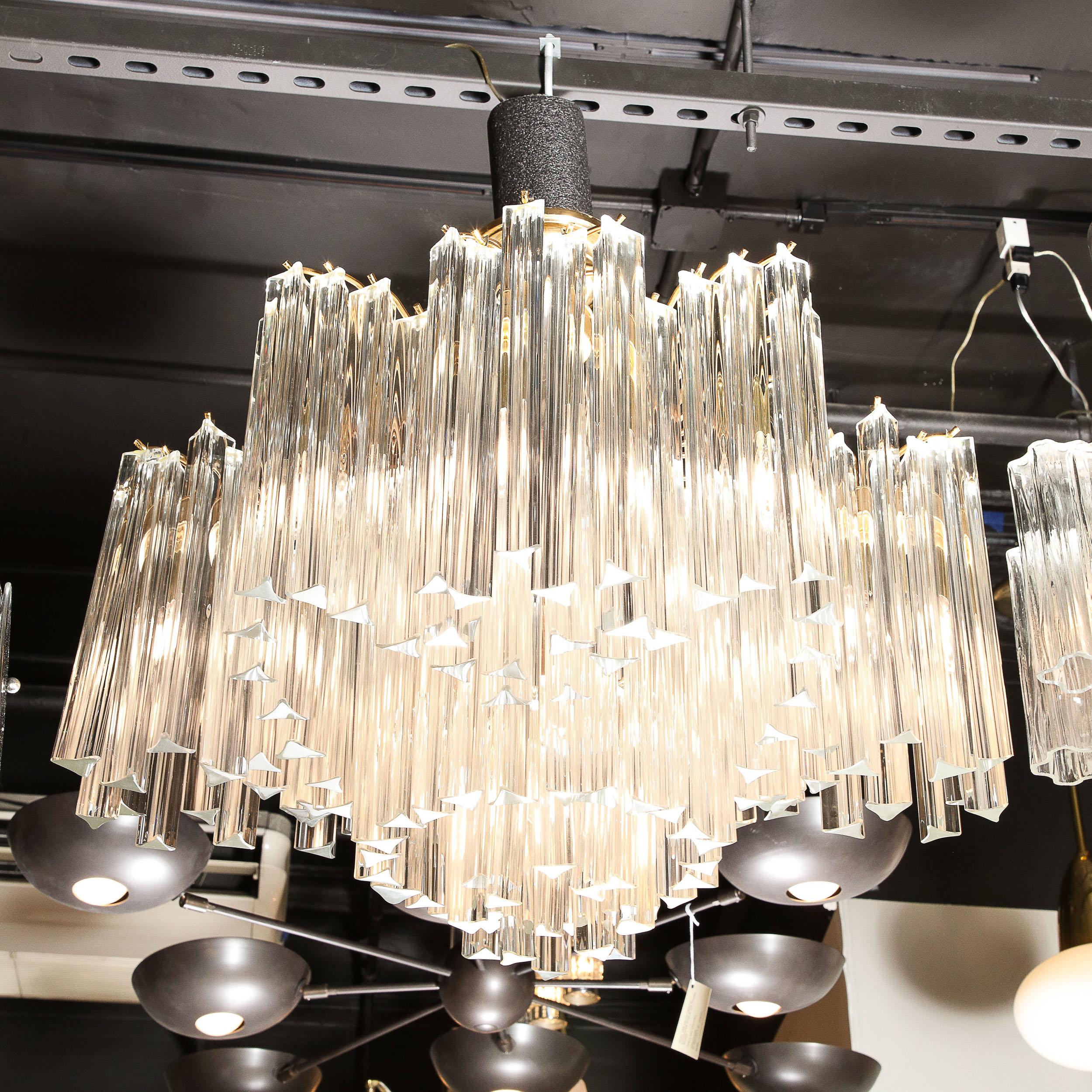 Lampadario Triedre in vetro di Murano moderno di metà secolo con finiture in ottone In condizioni ottime a New York, NY