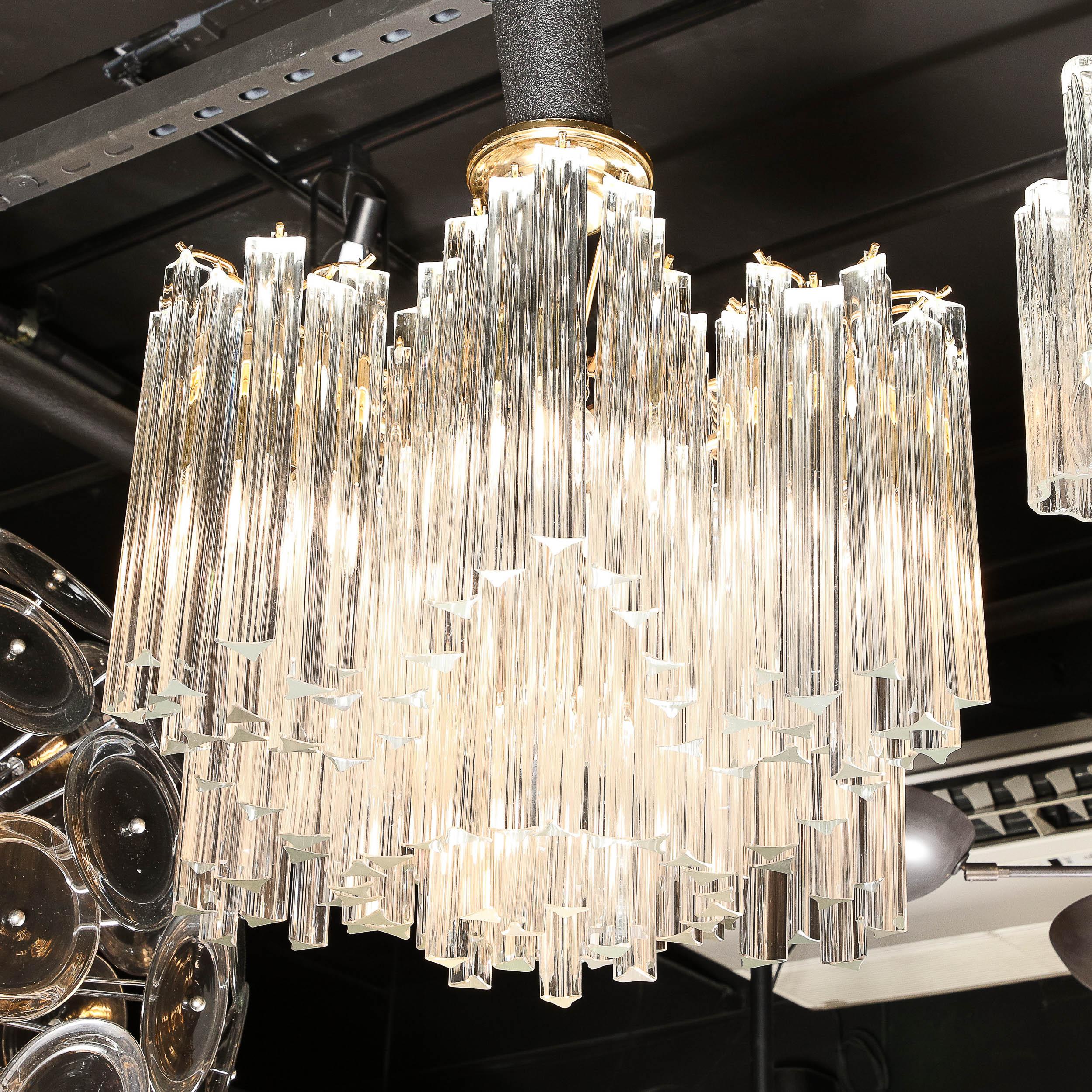 Fine XX secolo Lampadario Triedre in vetro di Murano moderno di metà secolo con finiture in ottone