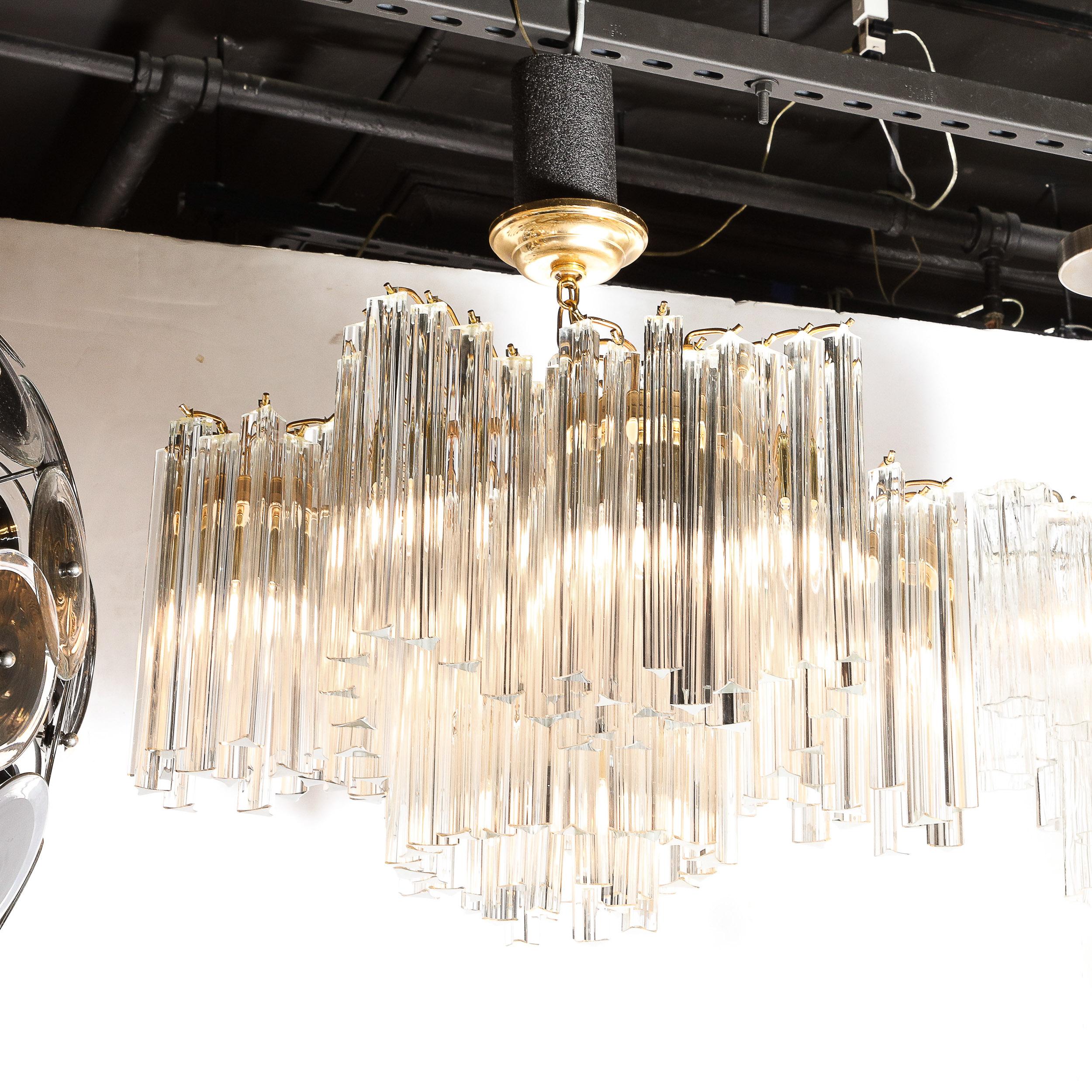 Lampadario Triedre in vetro di Murano moderno di metà secolo con finiture in ottone 2
