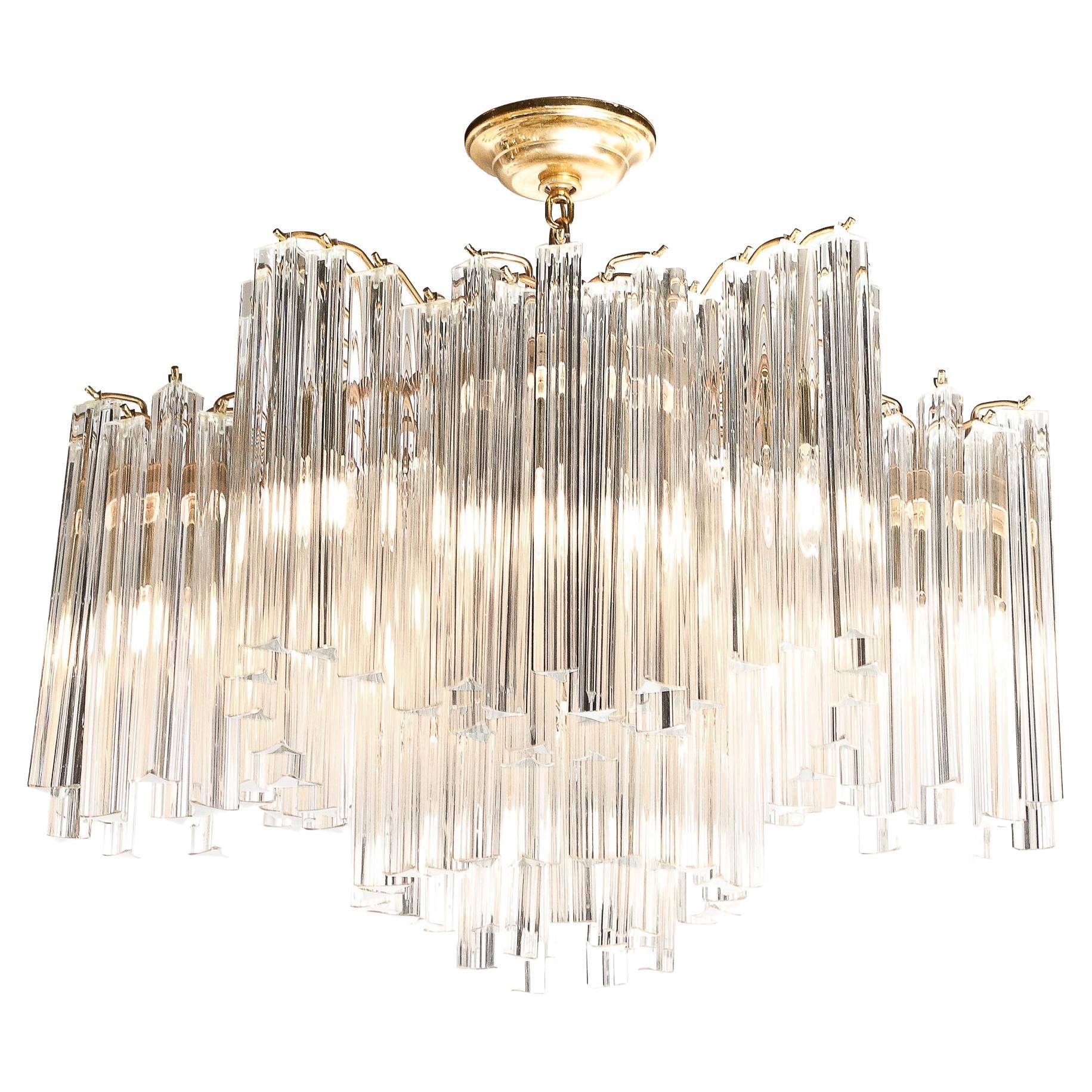 Lampadario Triedre in vetro di Murano moderno di metà secolo con finiture in ottone