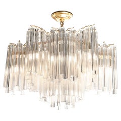 Mid-Century Modern Murano Glass Triedre Chandelier with Brass Fittings