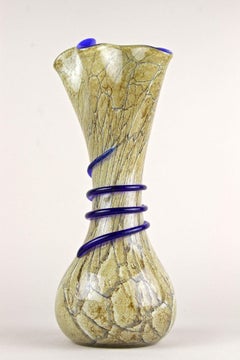 Mid Century Modern Murano Glass Vase With Blue Glass Thread, Italy ca. 1970s