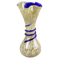 Mid Century Modern Murano Glass Vase With Blue Glass Thread, Italy ca. 1970s