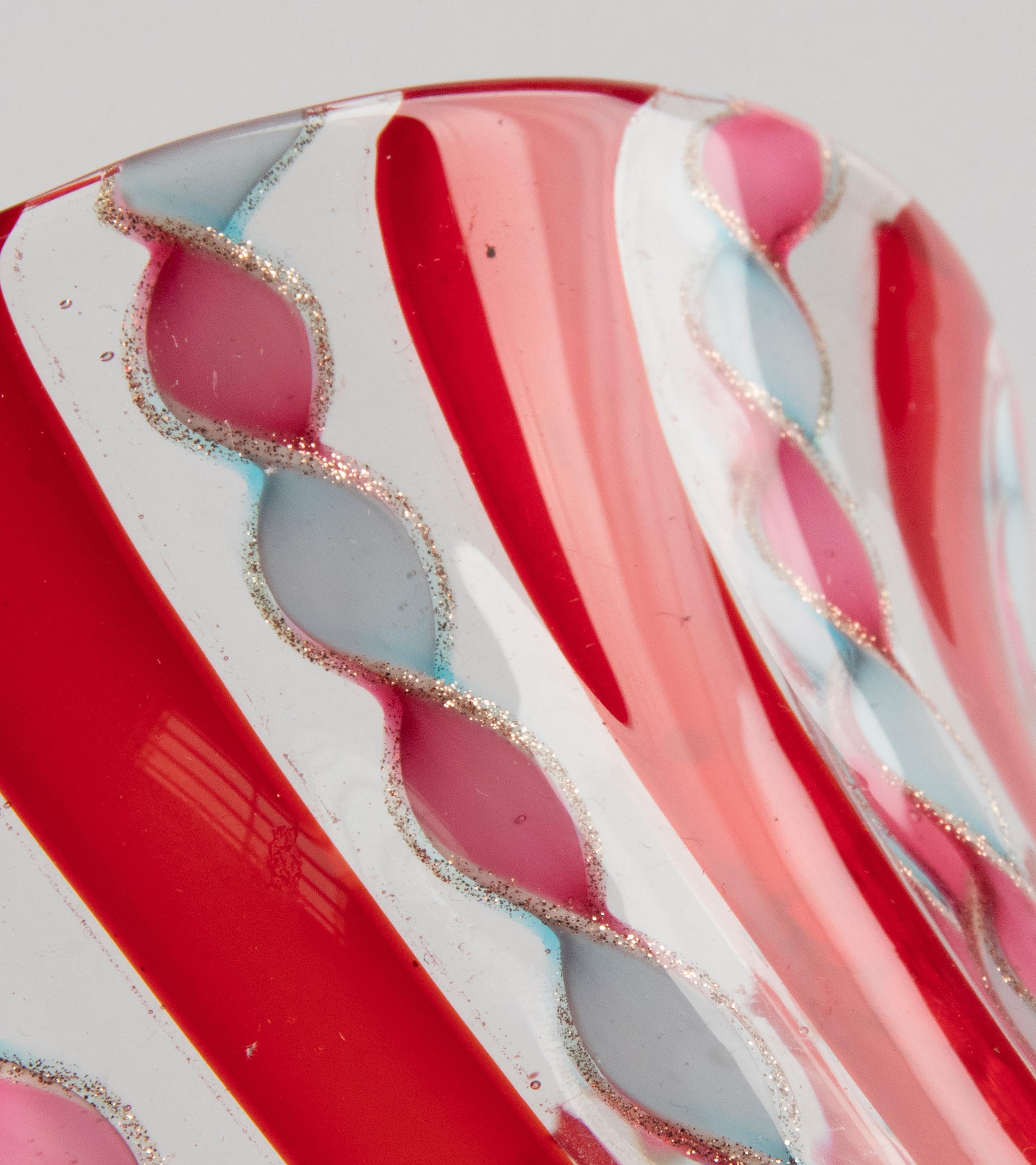 Mid-Century Modern Murano Glass Vase with Ribbons and Swirls 10