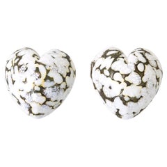 Mid Century Modern Murano Gold, White Glass Heart Sculptures, Paperweights Italy