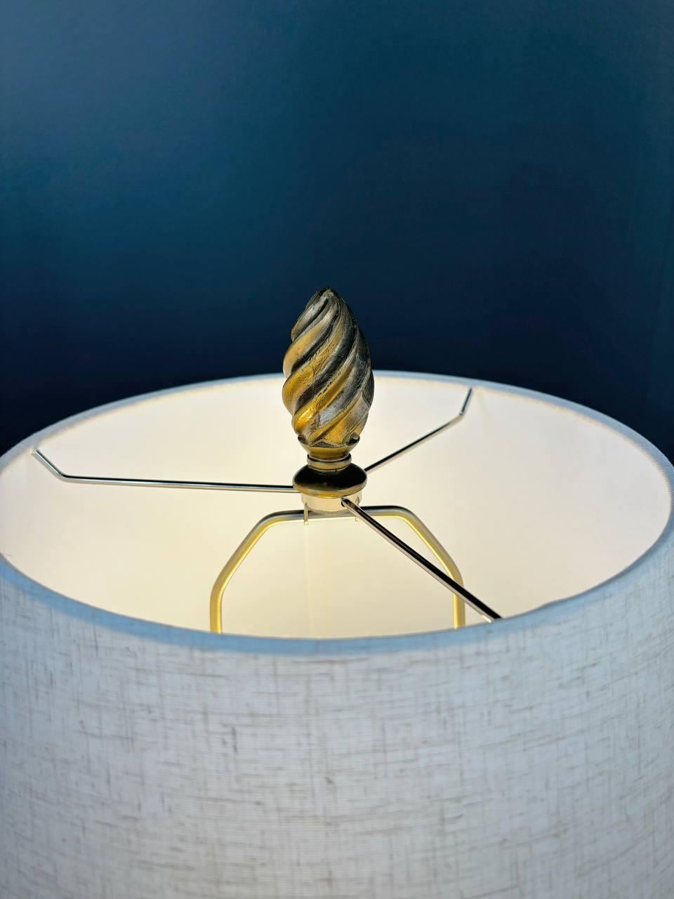 Italian Mid-Century Modern Murano Gold & White Twist Table Lamp For Sale