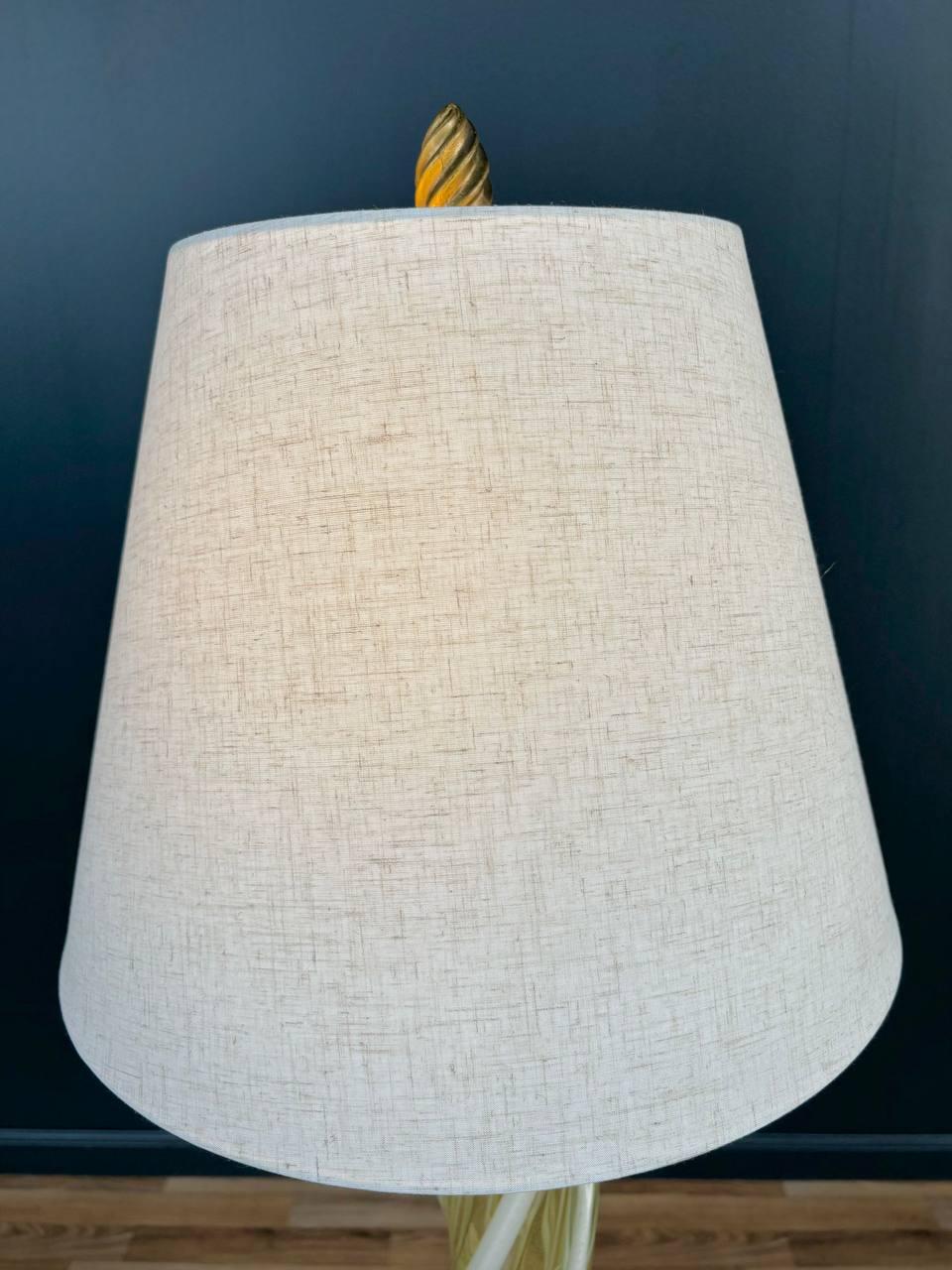 Mid-20th Century Mid-Century Modern Murano Gold & White Twist Table Lamp For Sale