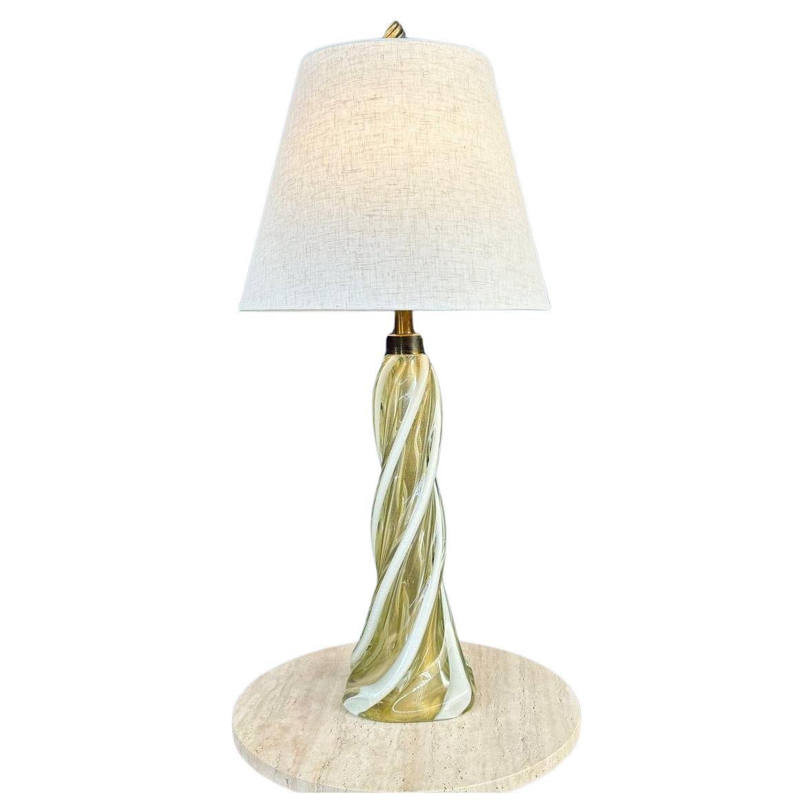 Mid-Century Modern Murano Gold & White Twist Table Lamp