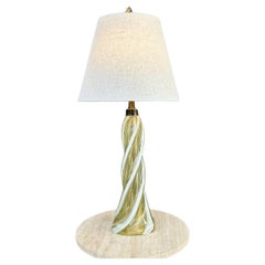 Vintage Mid-Century Modern Murano Gold & White Twist Table Lamp